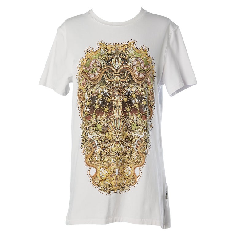 Chemise Vintage Roberto Cavalli En Soie Multicolore Bleu - Taille Small, Neuve Sans étiquettes, Fabriquée En Italie
