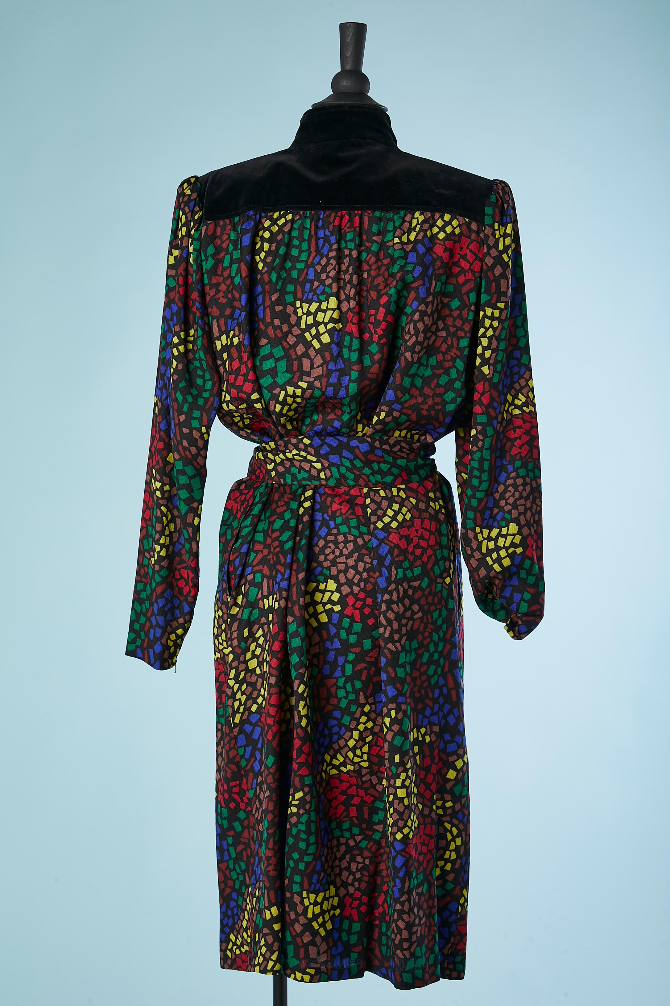 Robe en laine imprimée avec épaules en velours Yves Saint Laurent Variation Pour femmes en vente