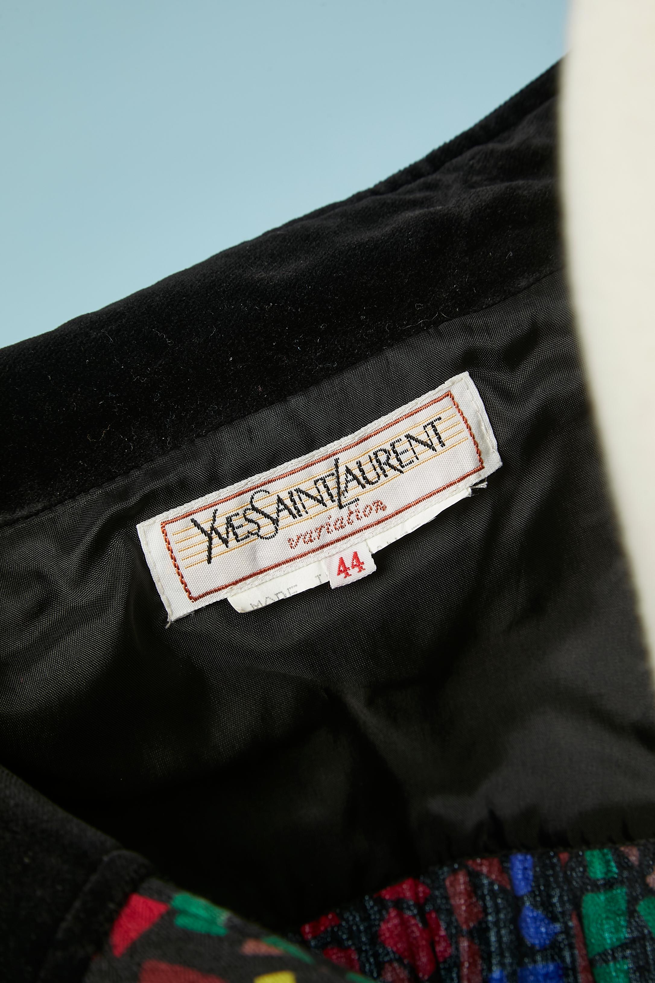 Robe en laine imprimée avec épaules en velours Yves Saint Laurent Variation  en vente 1