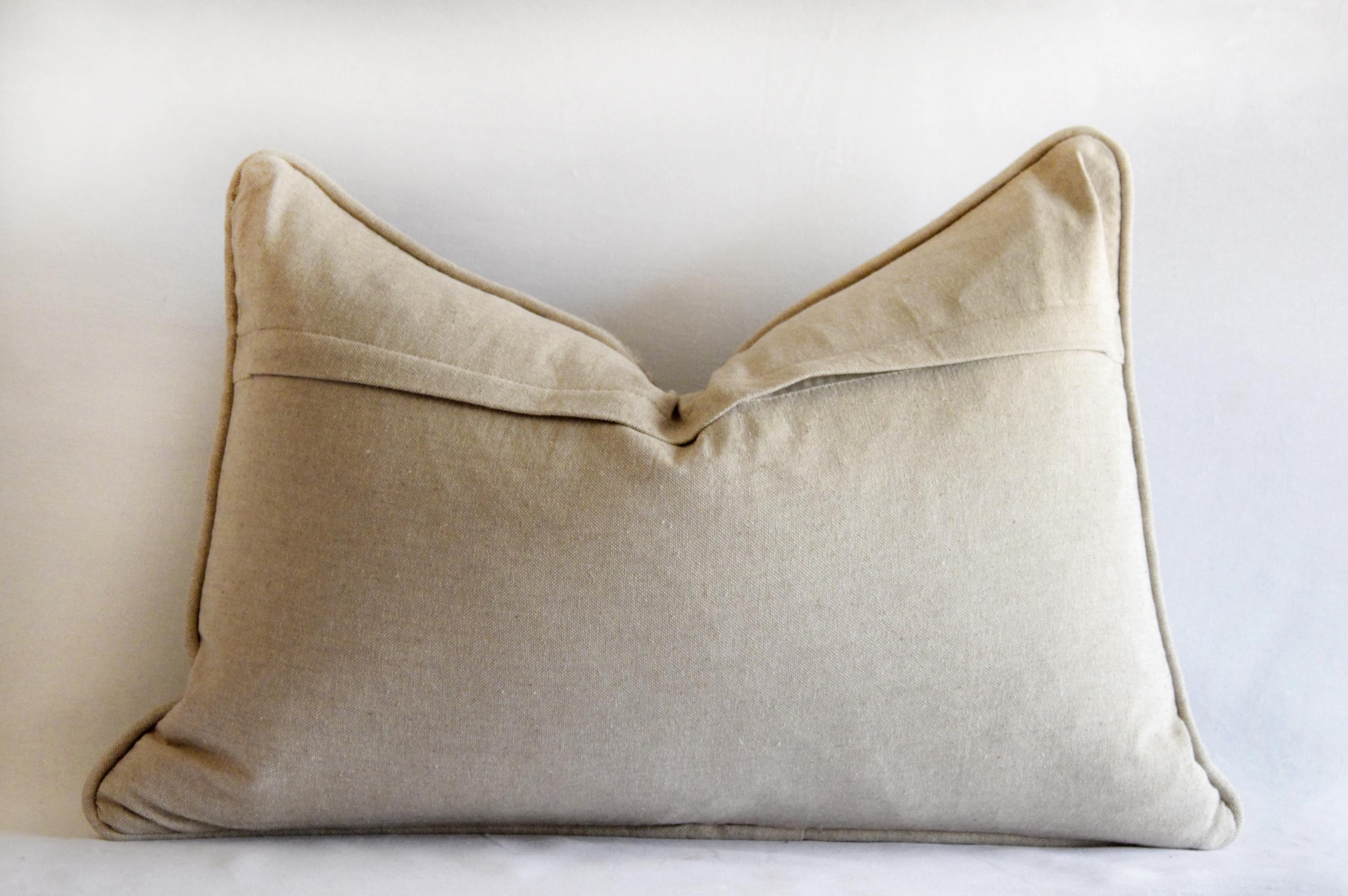 Printed Wool Lumbar Pillows in Tan and Charcoal Stripes 2