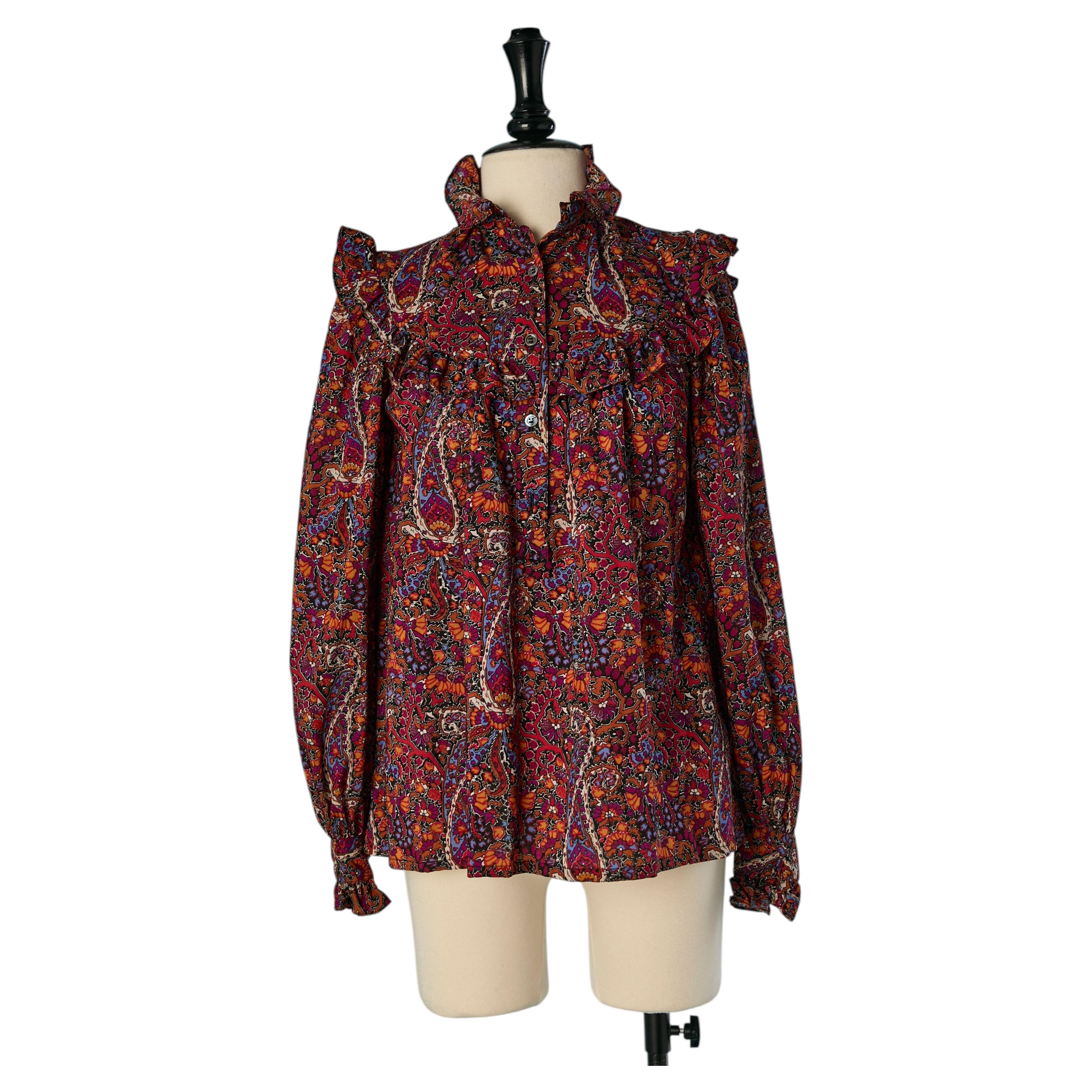 Camisa de lana estampada con volantes SAINT LAURENT RIVE GAUCHE