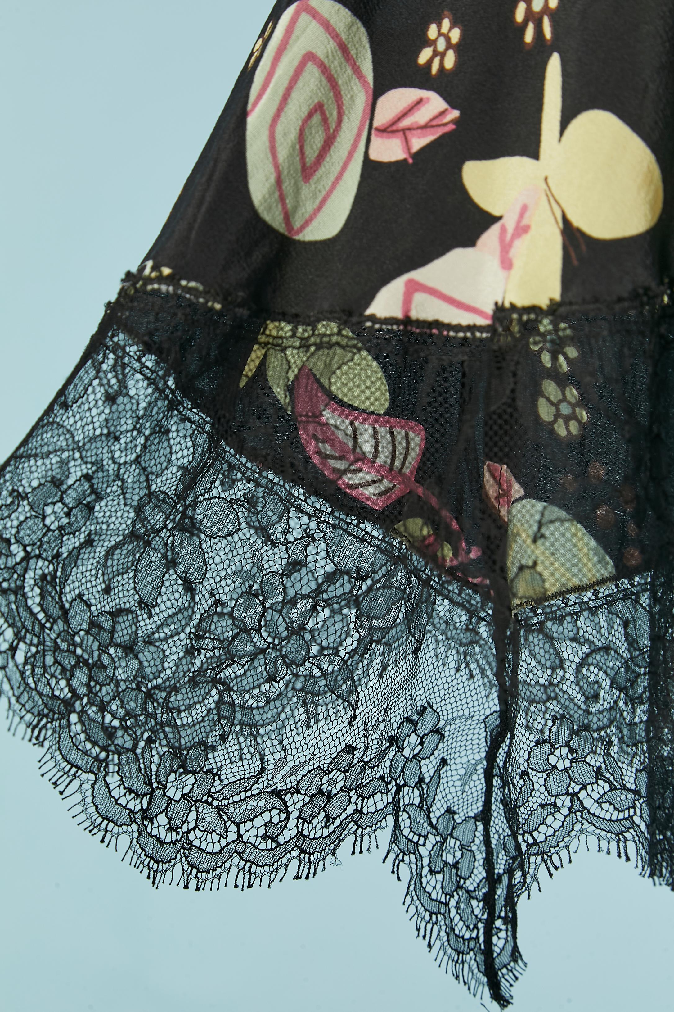 Black Printed wrapped top and skirt with lace edge Moschino Cheap & Chic For Sale
