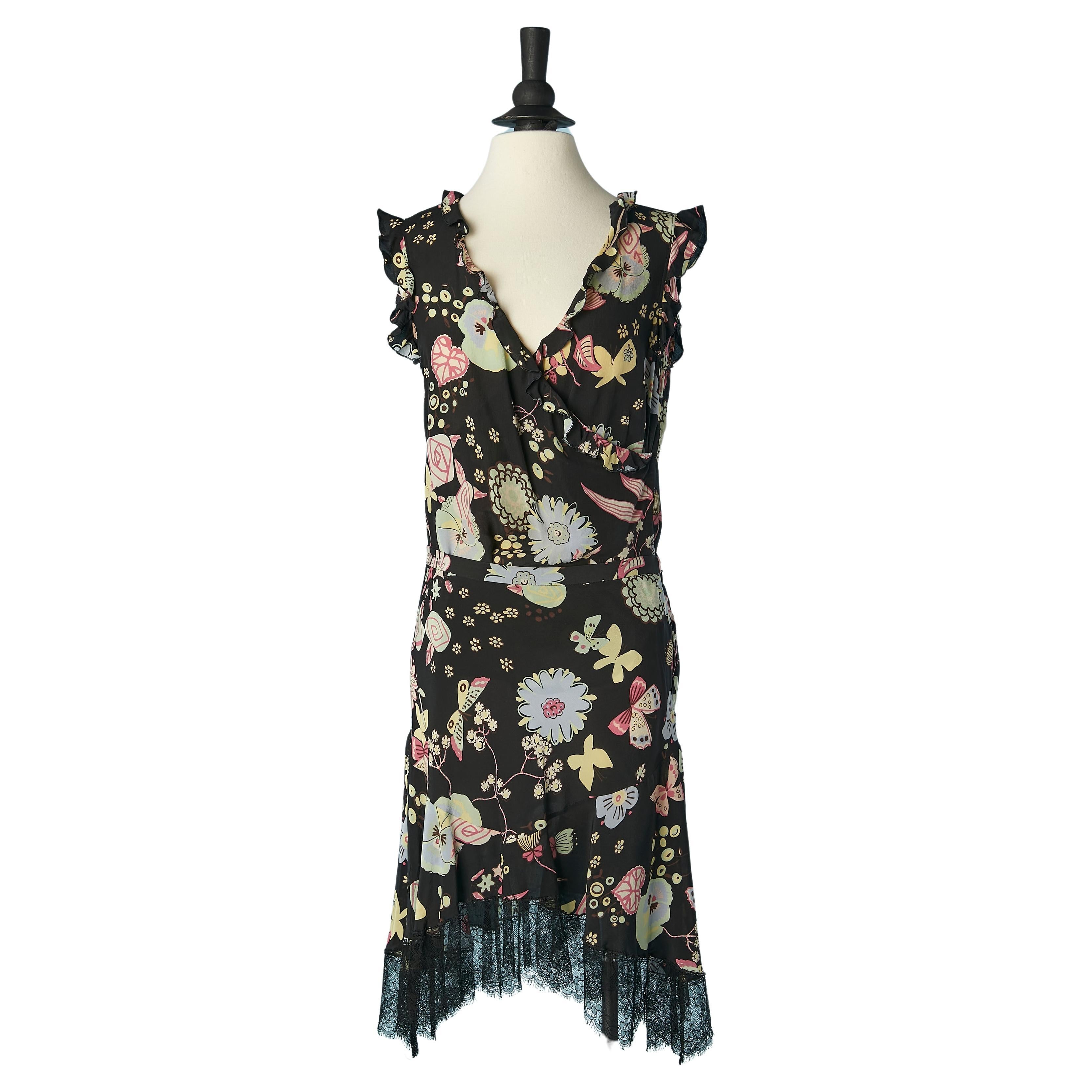 Printed wrapped top and skirt with lace edge Moschino Cheap & Chic For Sale