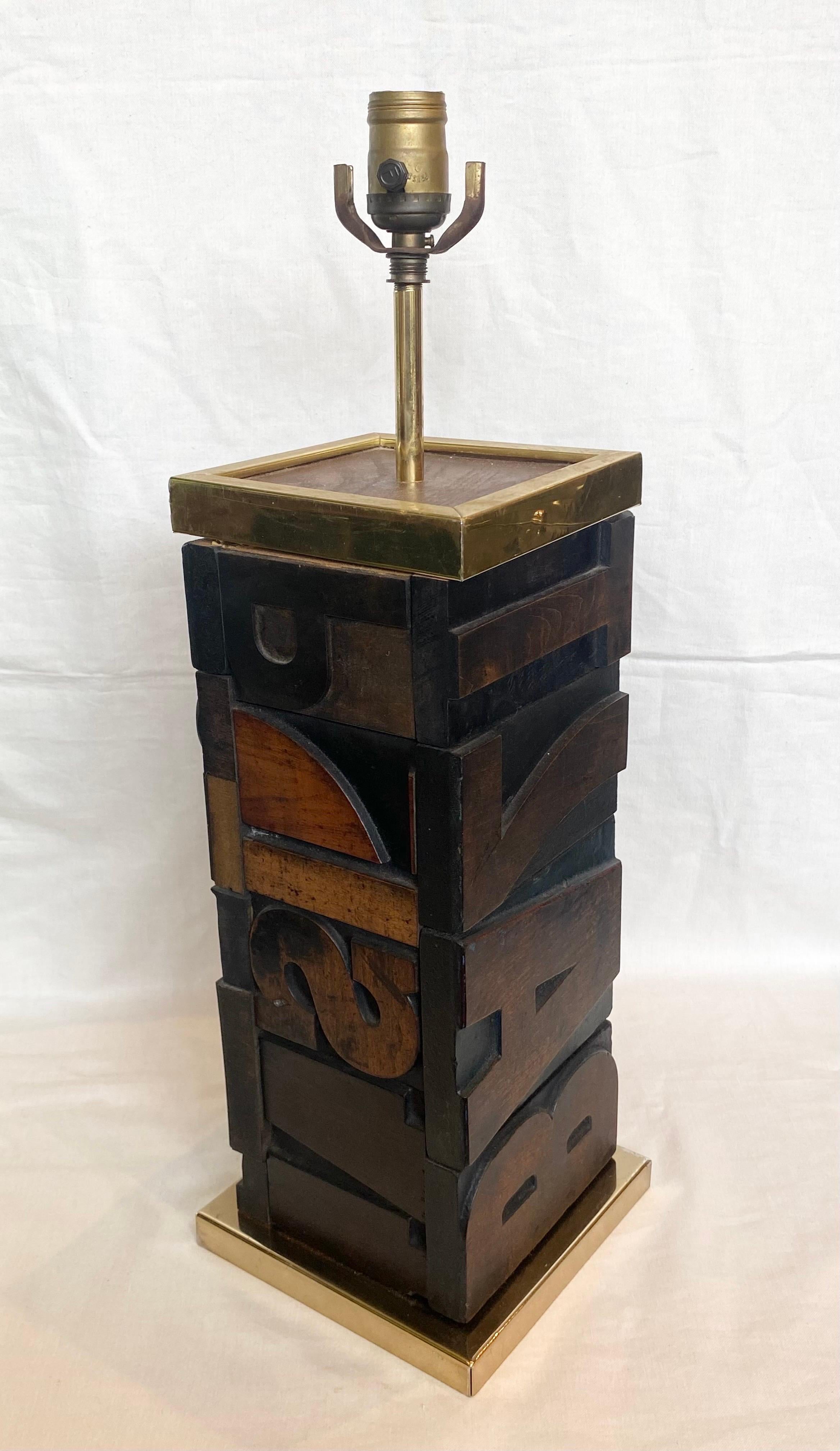 Printing Block table lamp with brass accents....