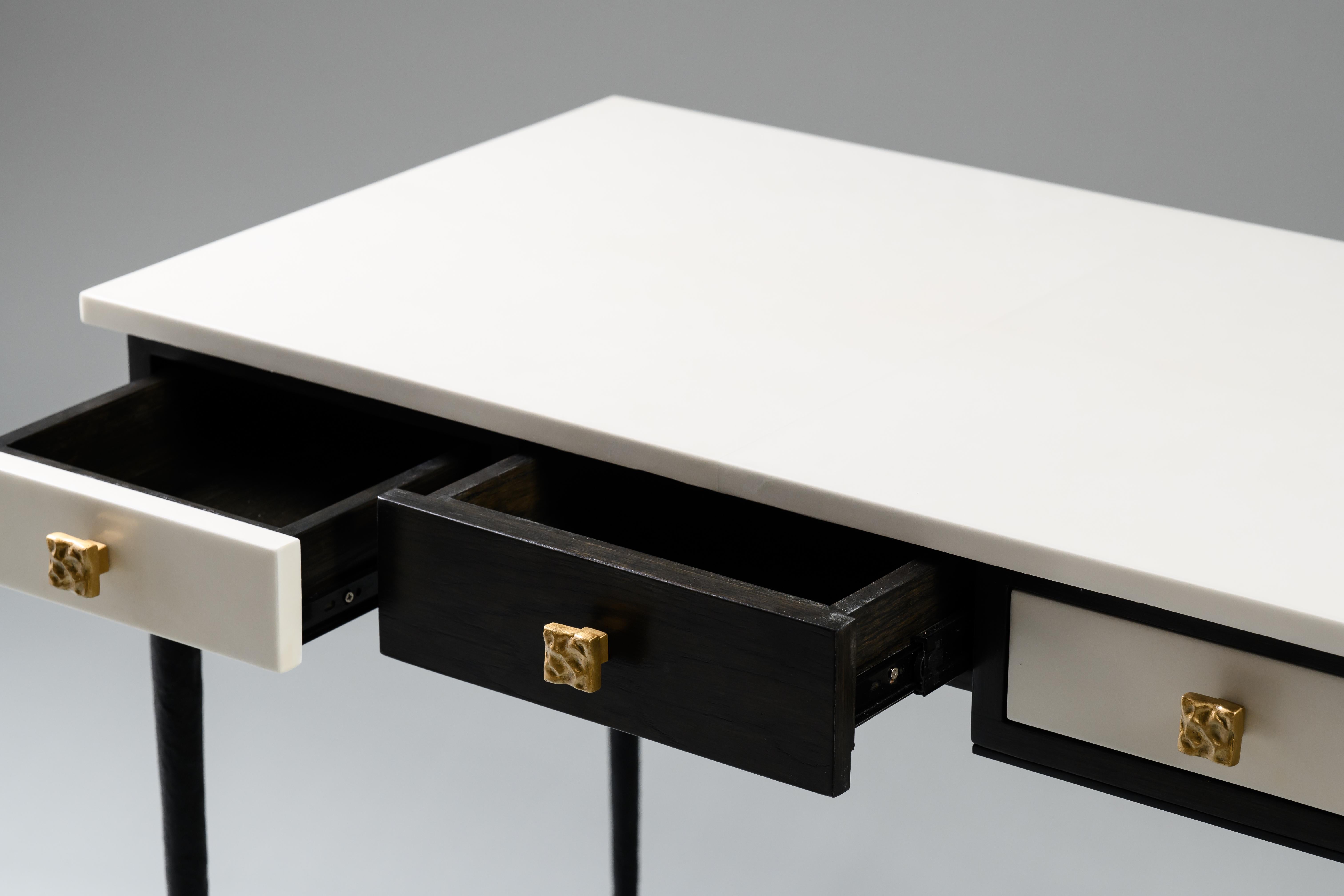 Contemporary Printz Desk in Ivory Parchment and Black Oak by Elan Atelier (preorder) For Sale