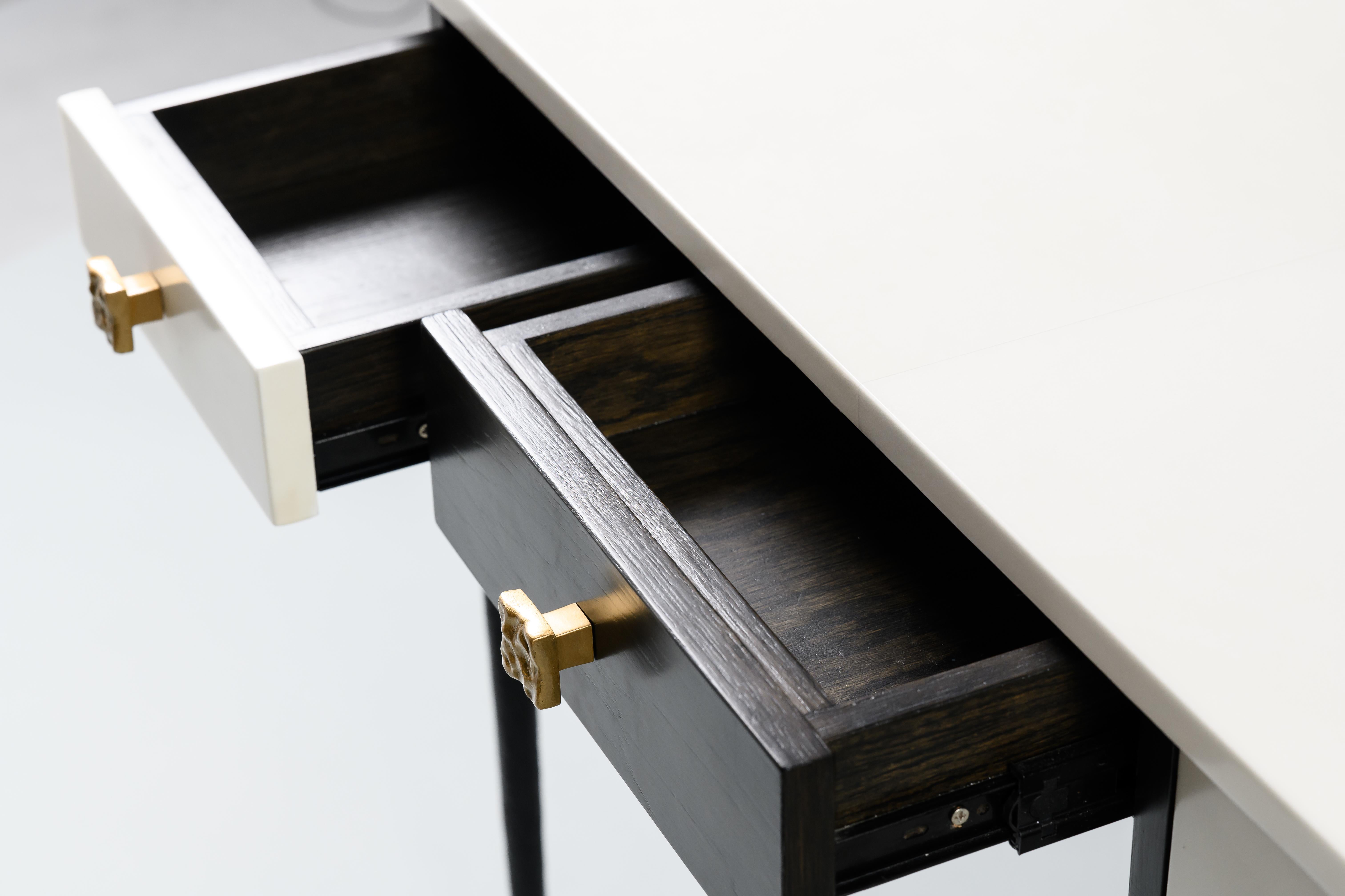 Bronze Printz Desk in Ivory Parchment and Black Oak by Elan Atelier (preorder) For Sale