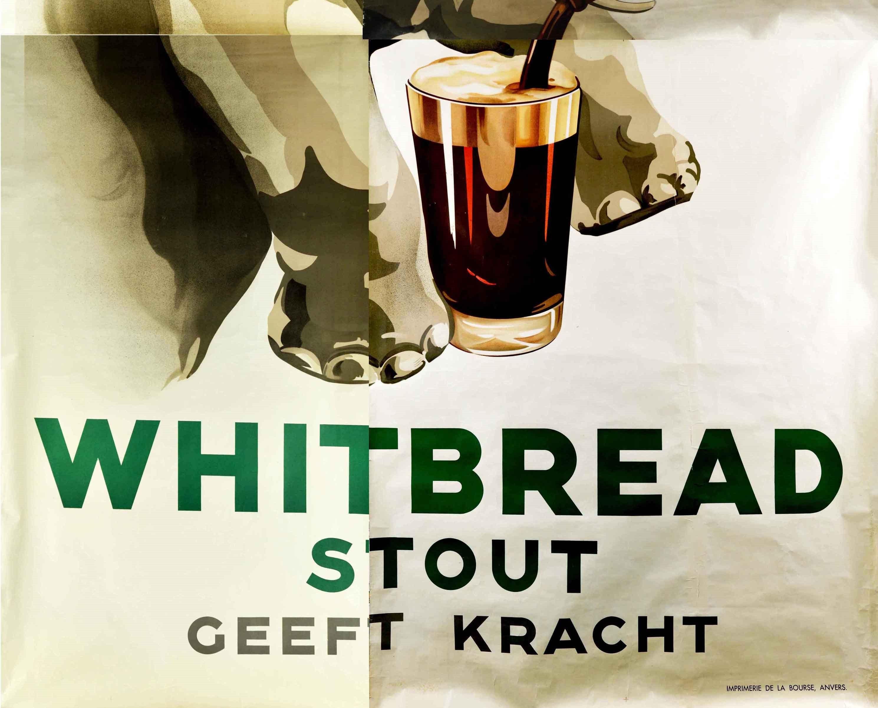 Großes großes Original-Vintage-Bier-Getränke-Poster Whitbread Stout Gives Strength Elephant (Beige), Print, von Prion