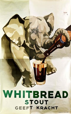 Grande affiche originale de boisson à boire vintage Whitbread Stout Gives Strength Elephant