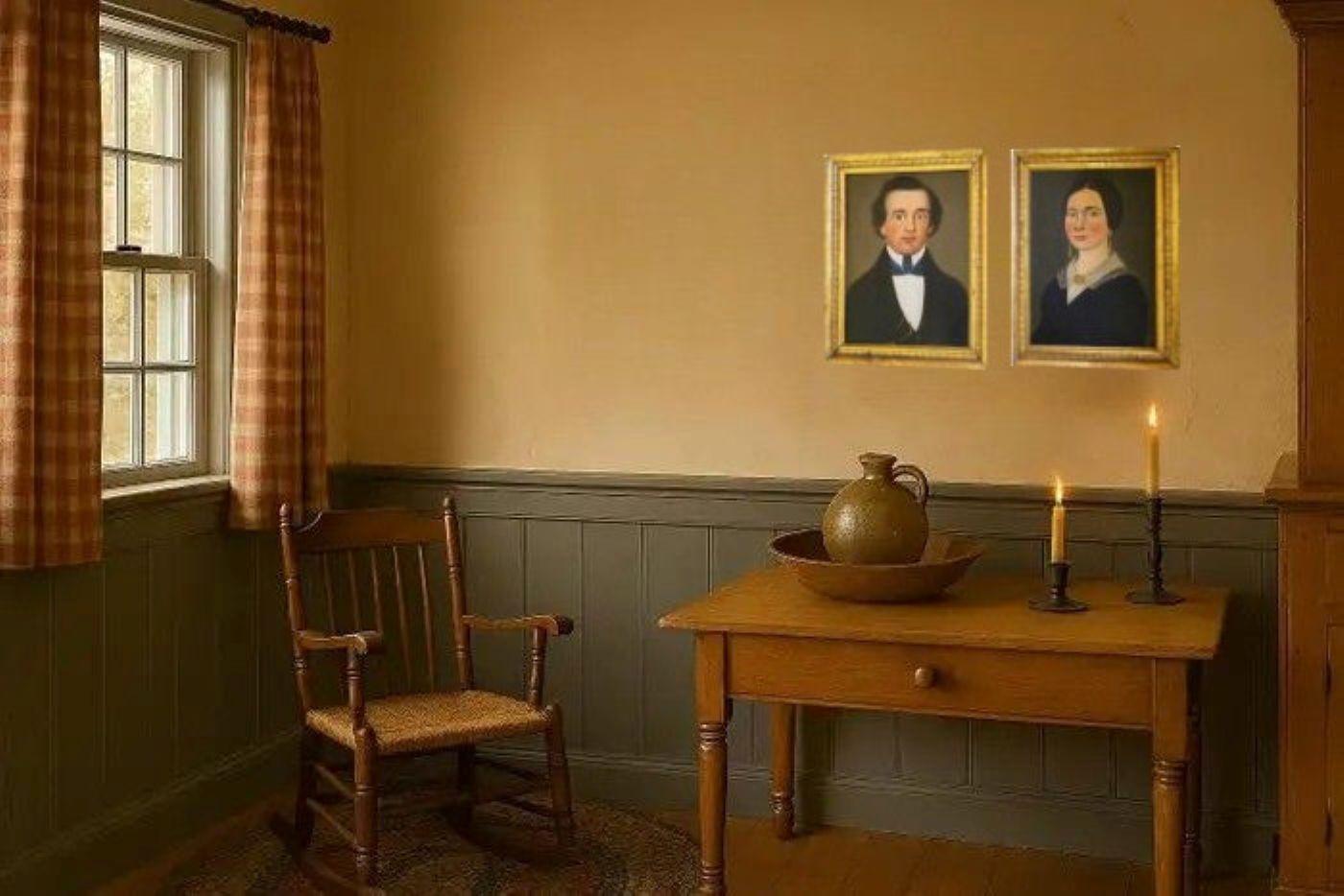 Un gentleman et une lady - Marron Portrait Painting par Prior-Hamblen School