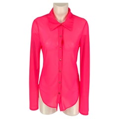 PRISCAVera Size L Pink Nylon See Through Button Up Shirt