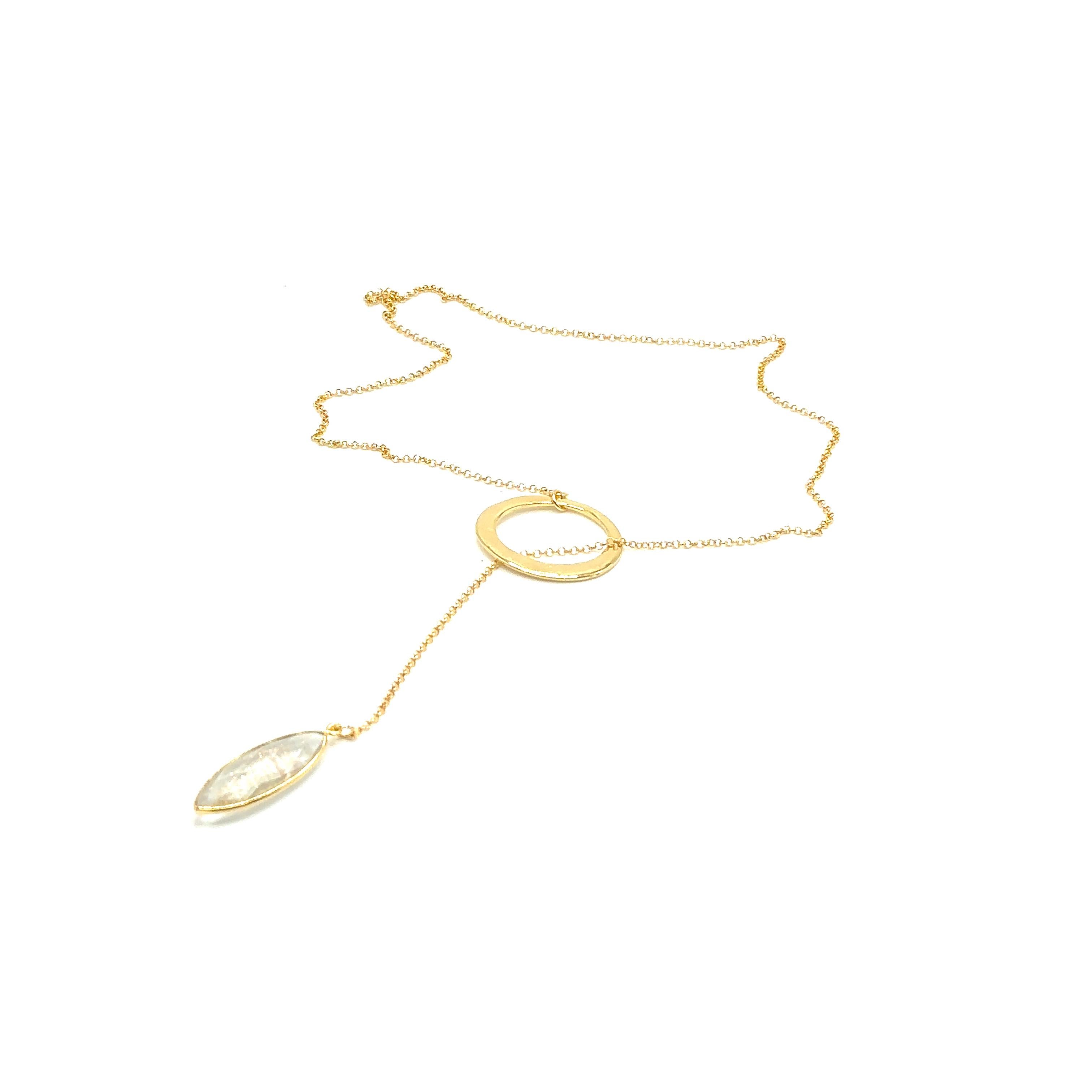 Women's or Men's Priscila - Lariat Necklace - 14k gold with labradorite pendant For Sale
