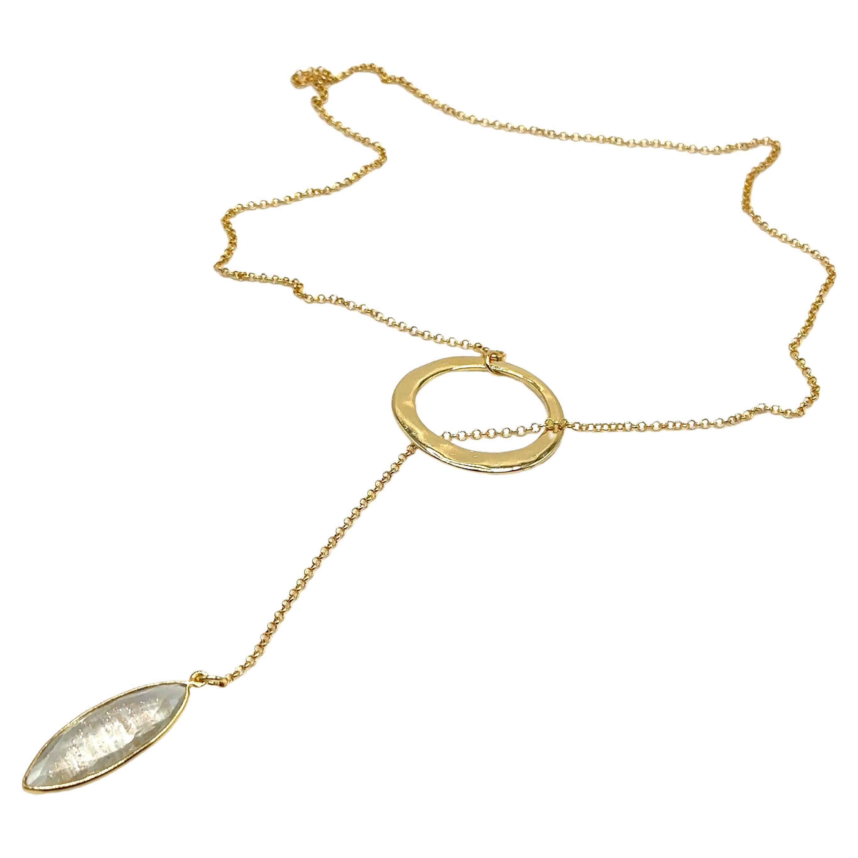 Priscila - Lariat Necklace - 14k gold with labradorite pendant For Sale
