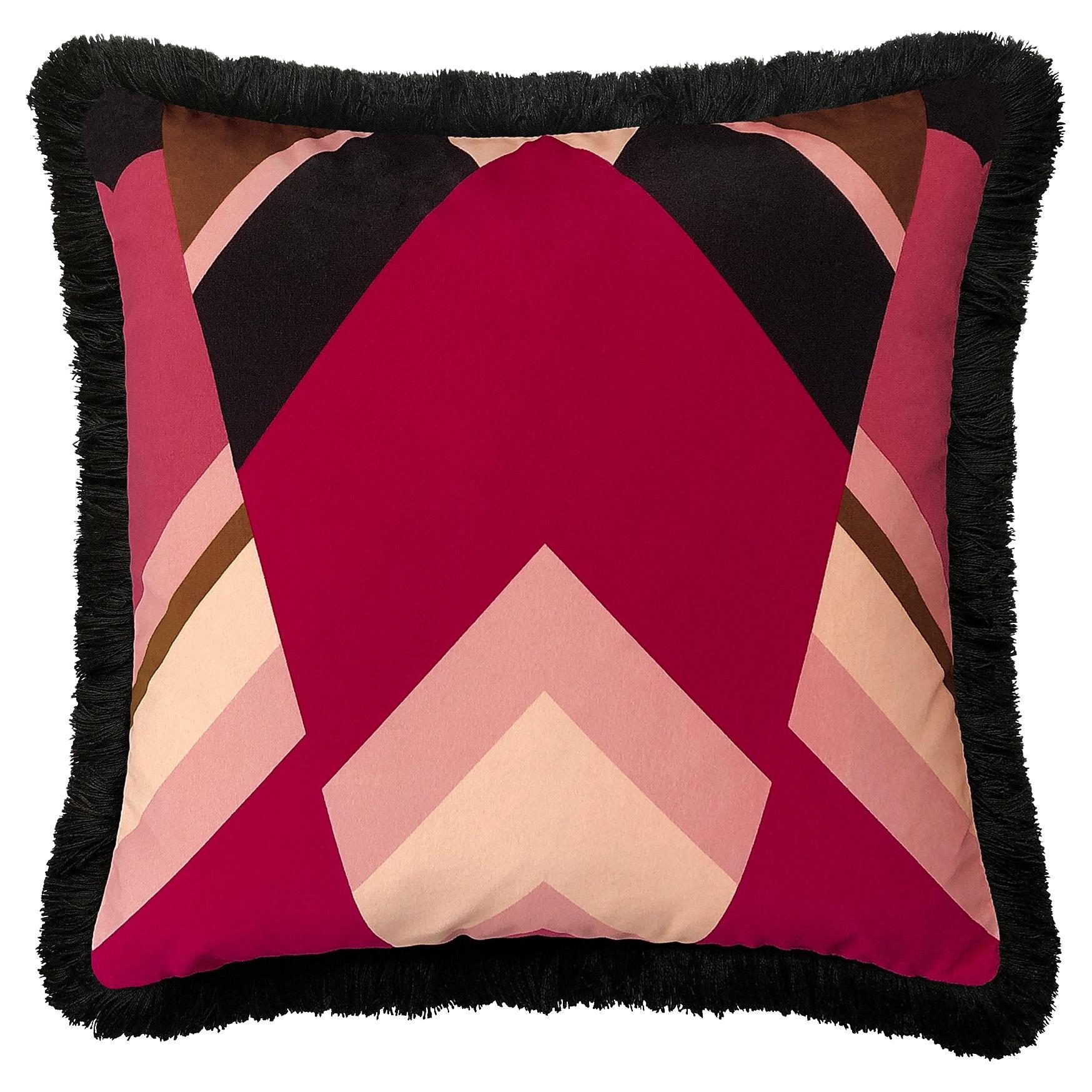 Priscilla Geometric Pink Fringe Velvet Cushion