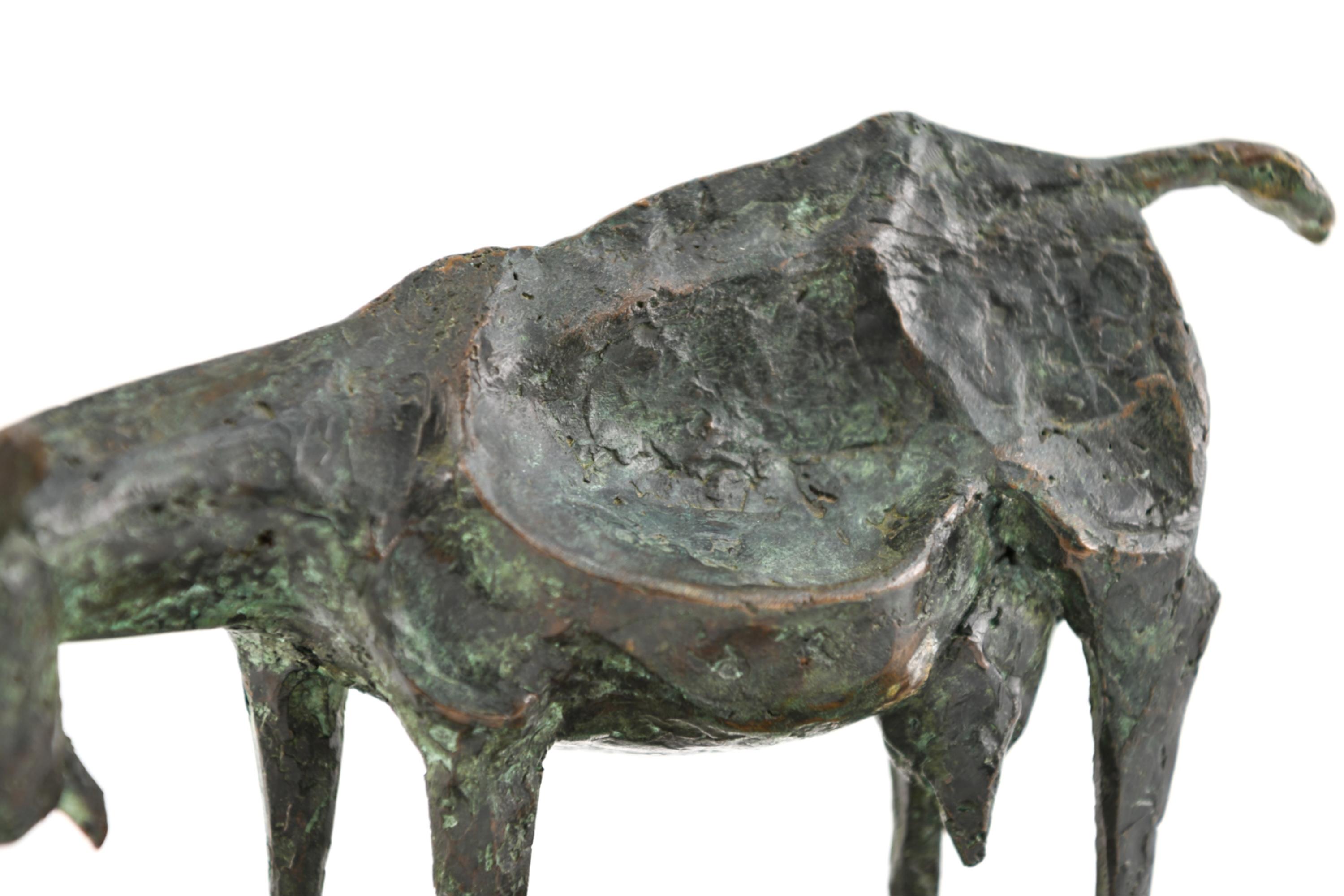 Patinated Priscilla Pattison Brutalist Bronze Goat Sculpture