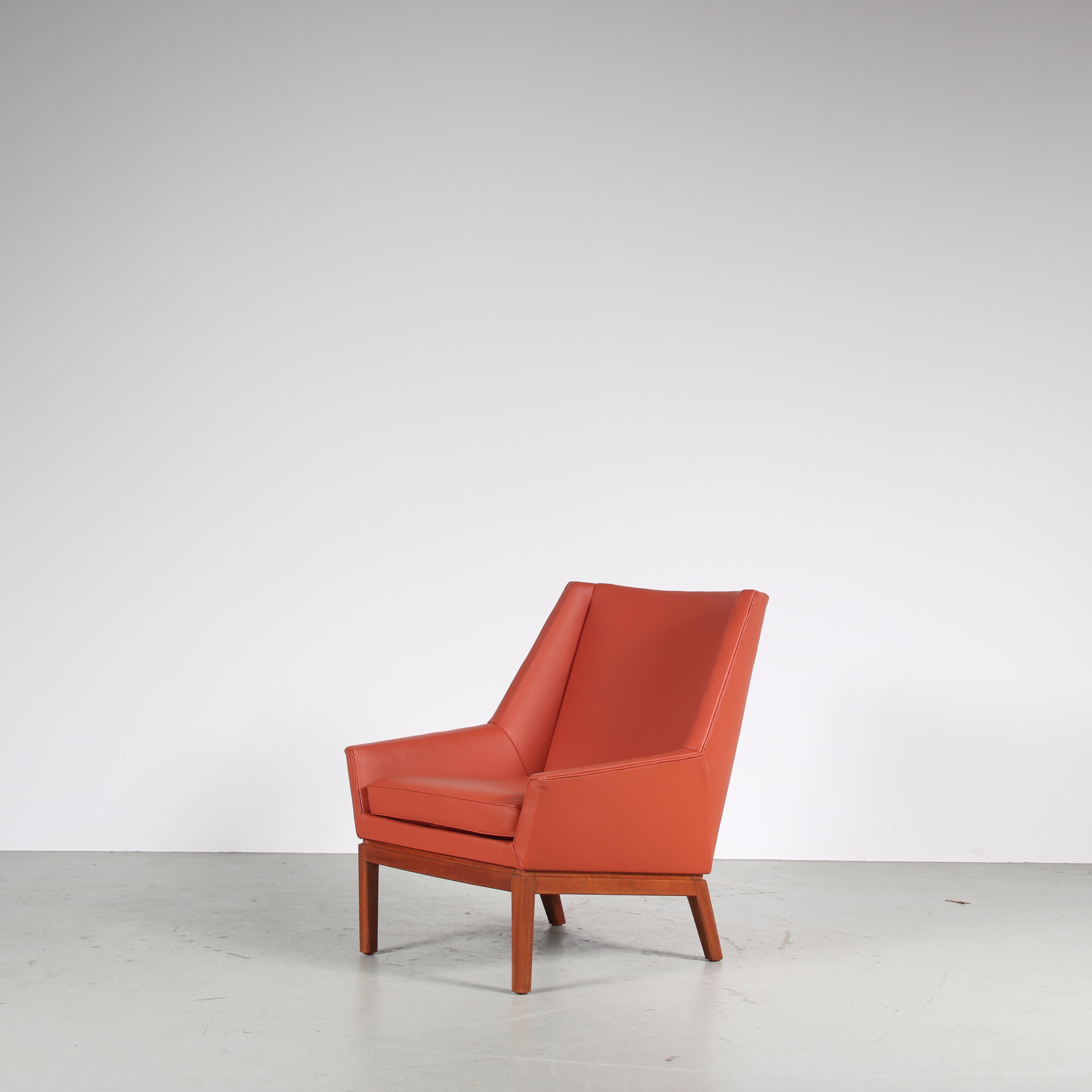 A beautiful lounge chair, model “Prism”, designed by Erik Kolling Andersen and manufactured by Peder Pedersen in Denmark around 1950.

This truly iconic piece has a very nice, rectangular yet ergonomic shape adds a sense of luxury and modernism to