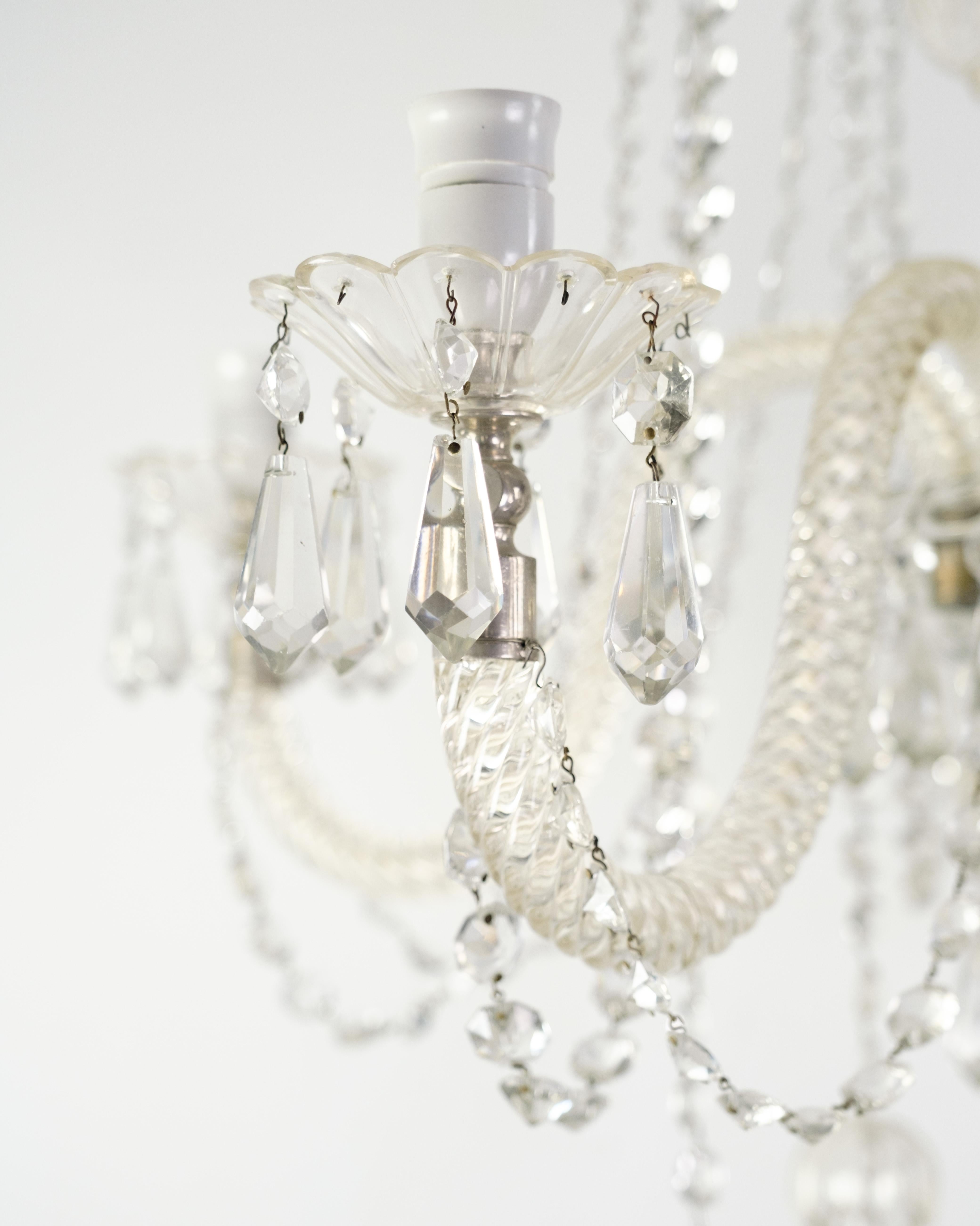 Danois Lustre prismatique à cinq bras de verre des années 1890 en vente