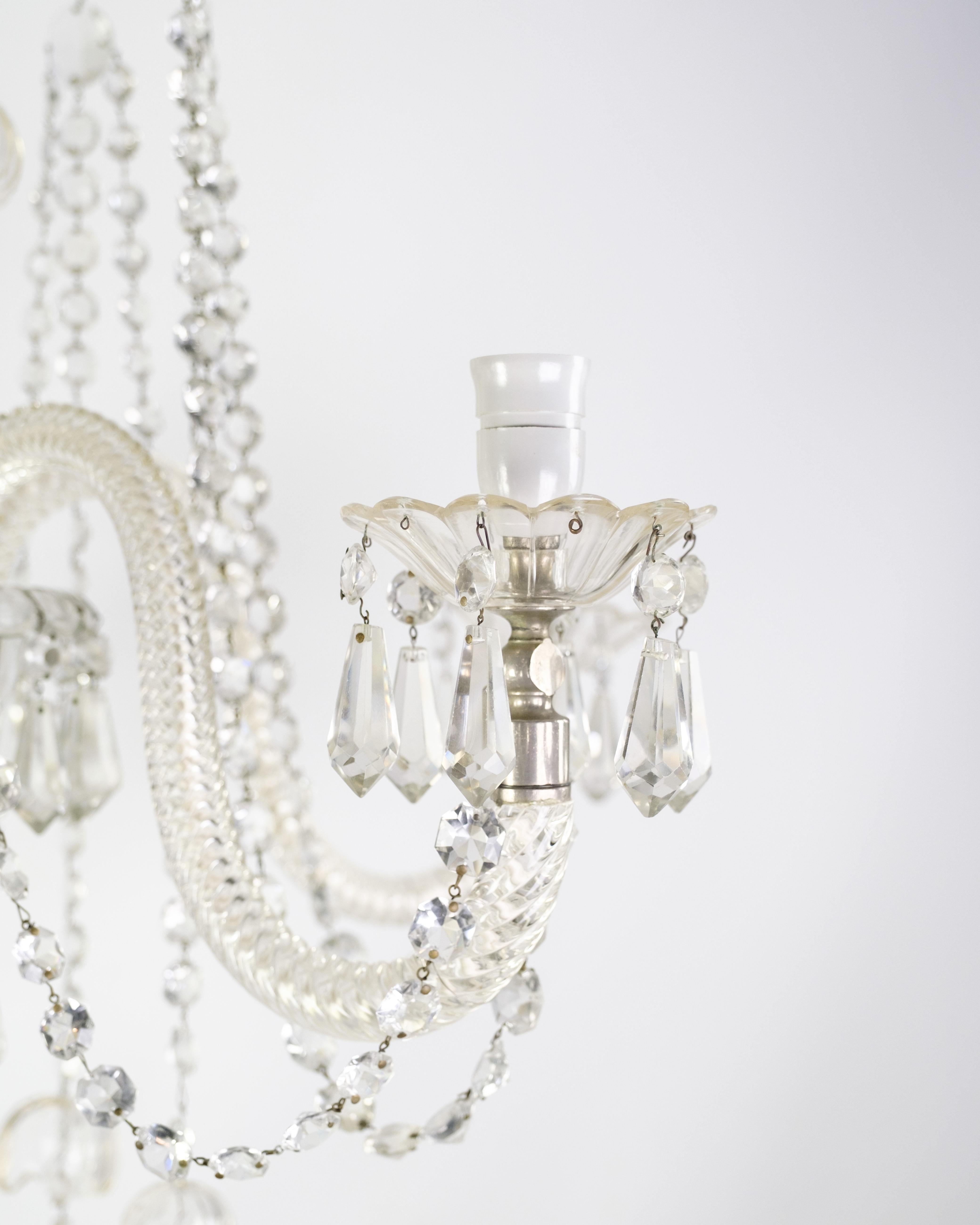 Lustre prismatique à cinq bras de verre des années 1890 Bon état - En vente à Lejre, DK
