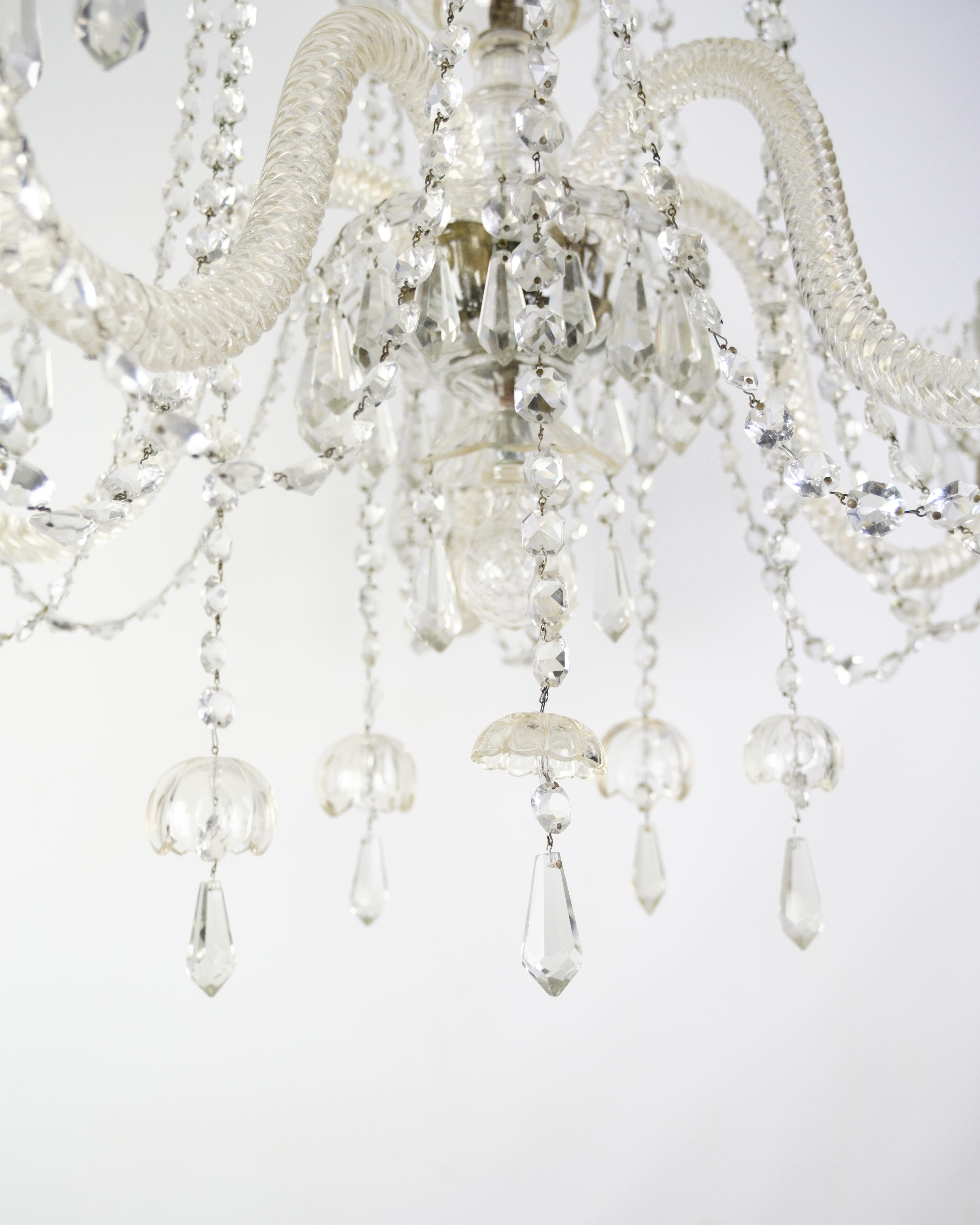 Fin du XIXe siècle Lustre prismatique à cinq bras de verre des années 1890 en vente