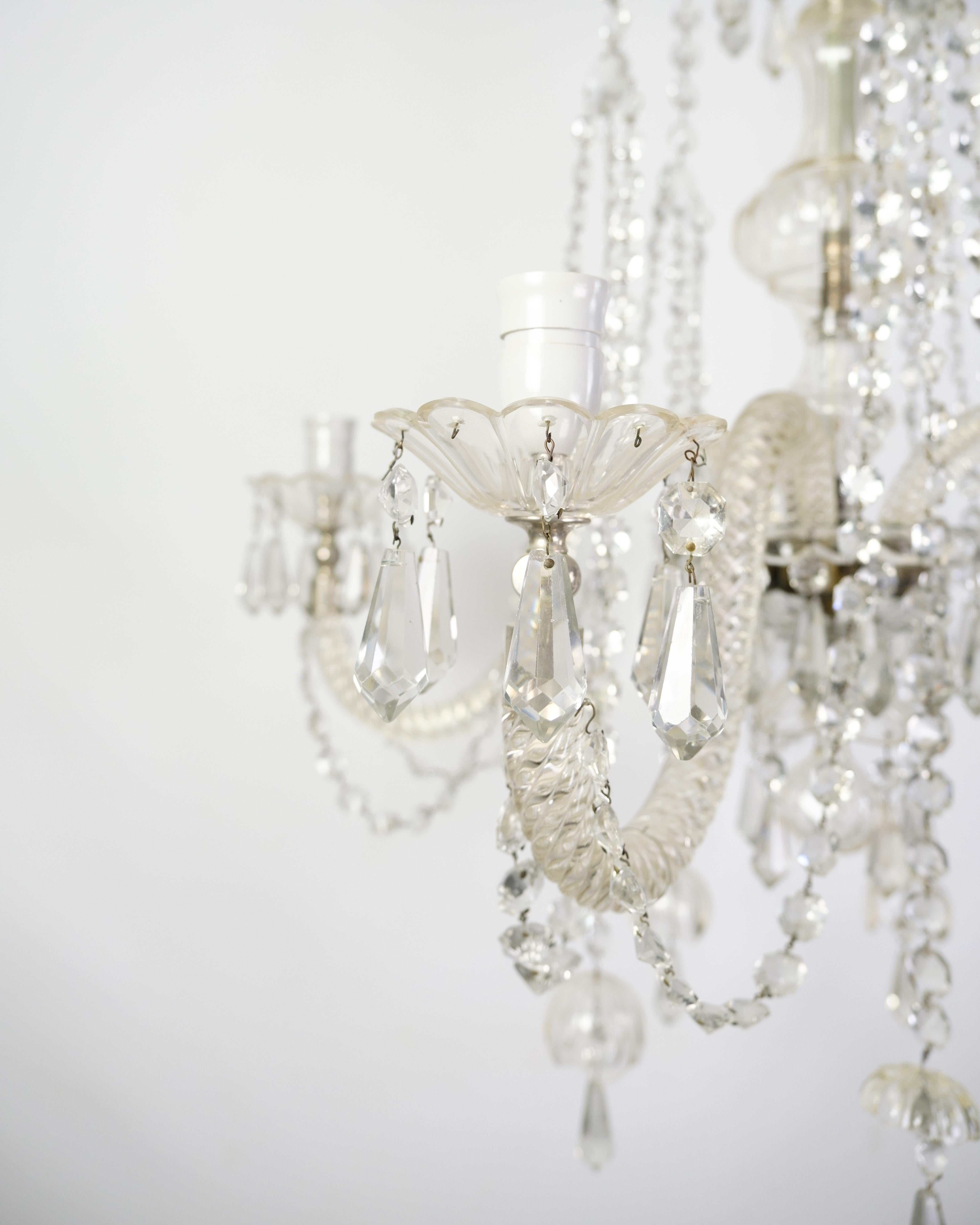 Lustre prismatique à cinq bras de verre des années 1890 en vente 1