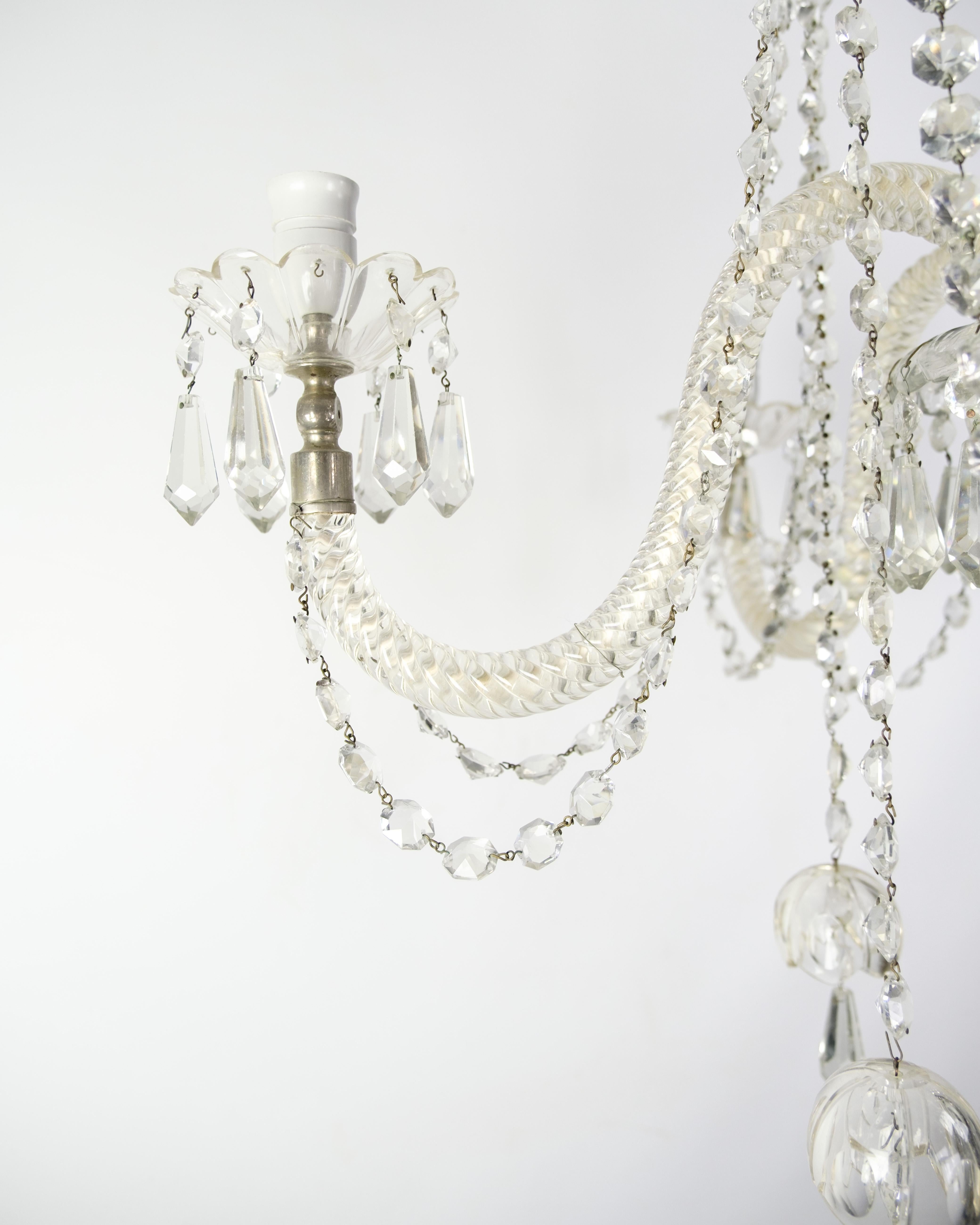 Lustre prismatique à cinq bras de verre des années 1890 en vente 2