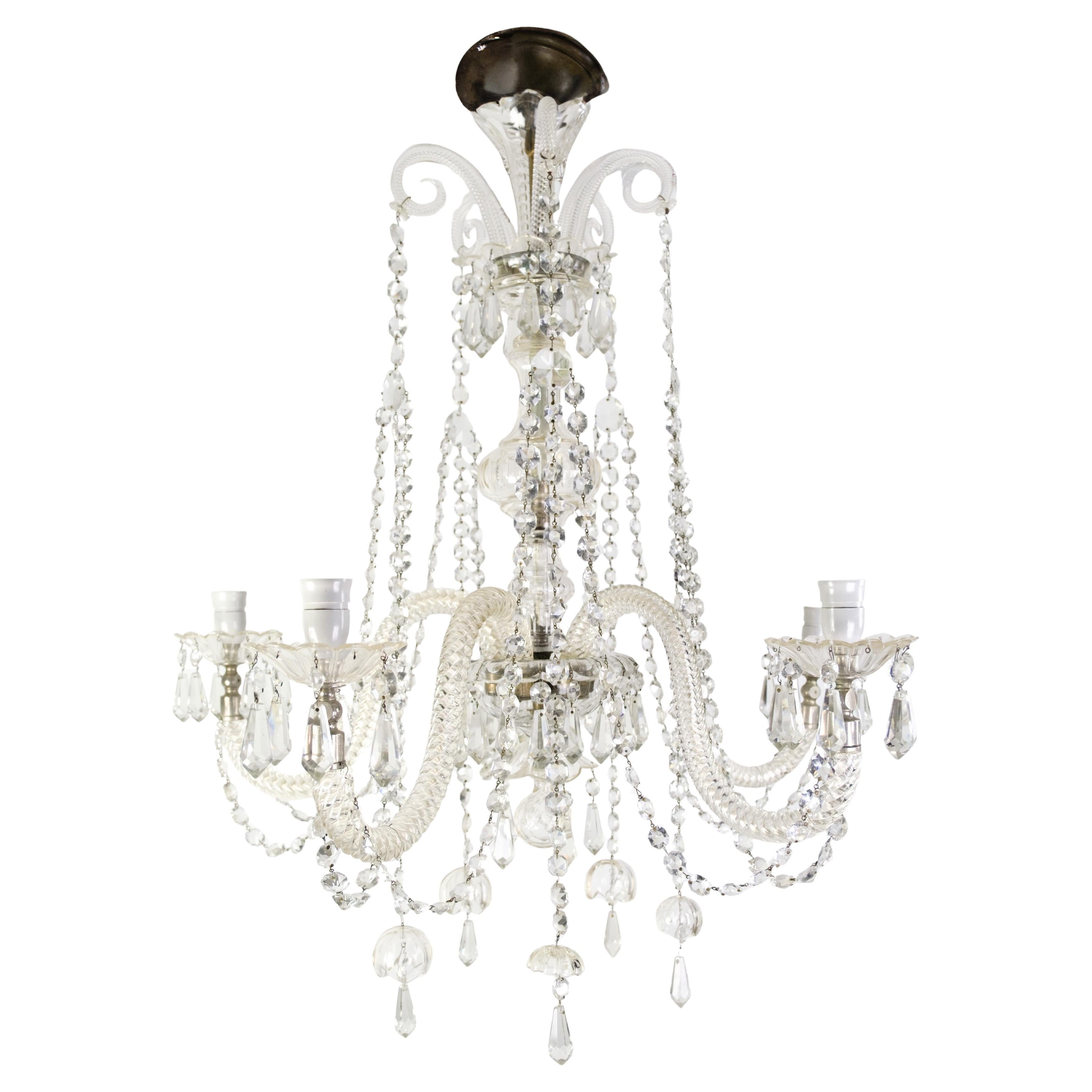 Lustre prismatique à cinq bras de verre des années 1890 en vente