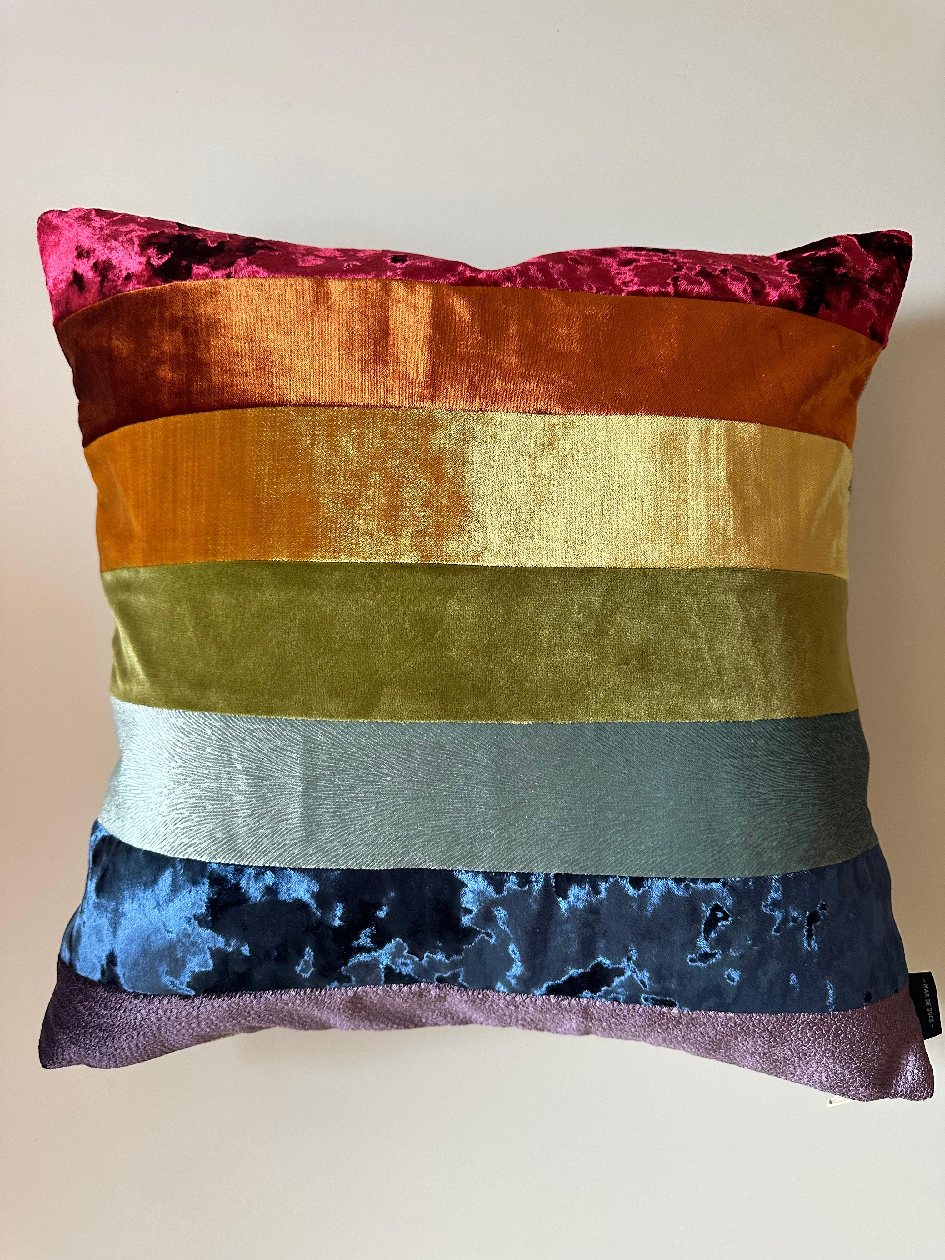 Modern Multicolor Velvet throw pillow -PRISM- by Mar de Doce For Sale