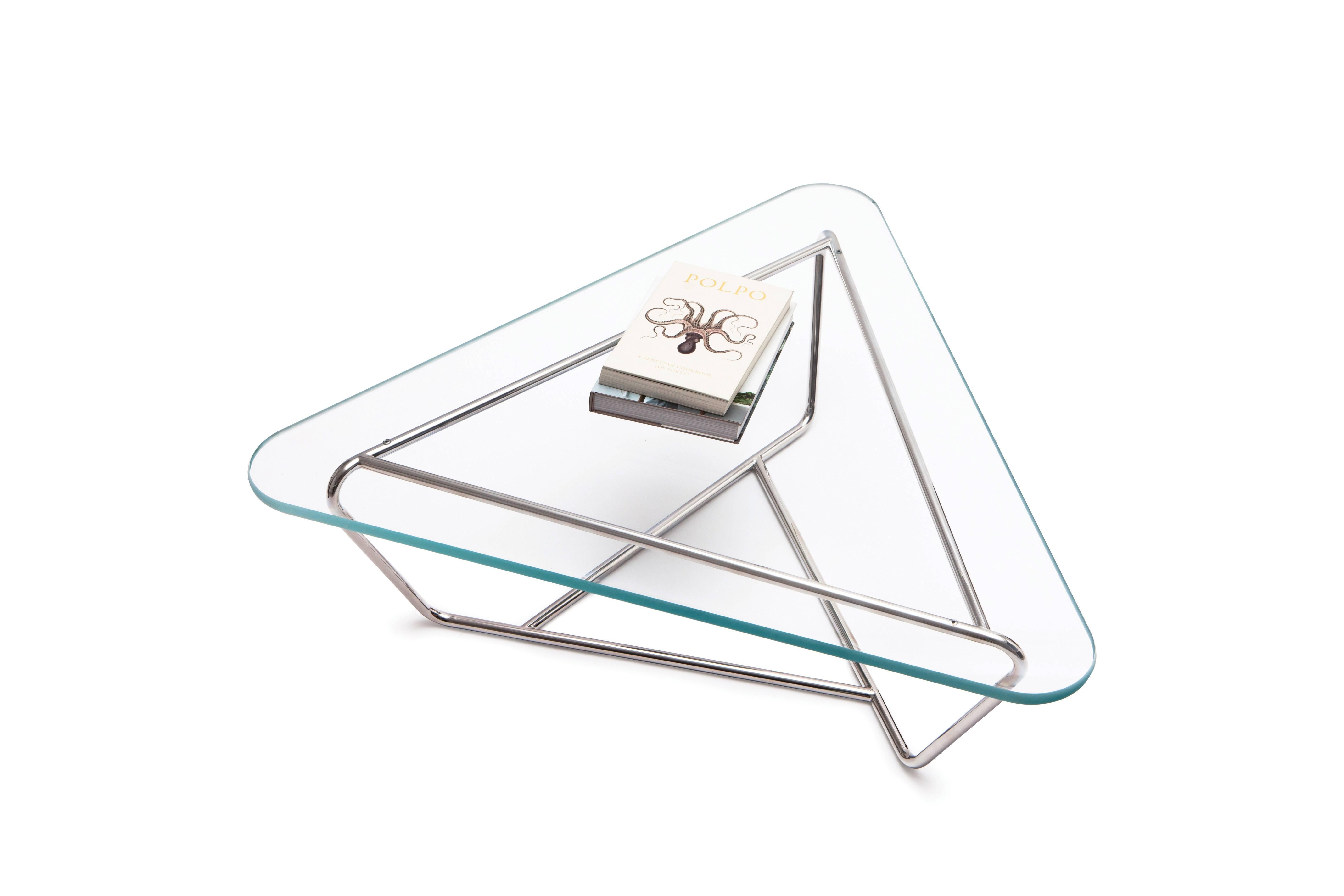 Minimaliste Table basse contemporaine en prisme, verre et acier inoxydable de Made in Ratio en vente