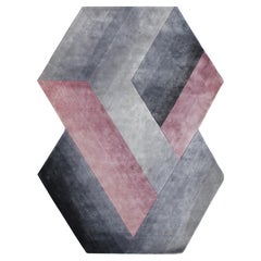PRISM - Tapis en soie de forme moderne, touffeté à la main, de couleur grise et mauve, fait main