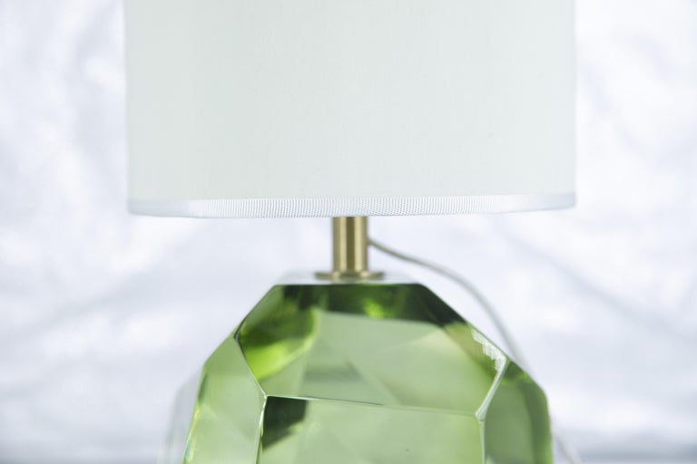 Italian Prism Murano Glass Table Lamp, Made in Italy, Green Color For Sale