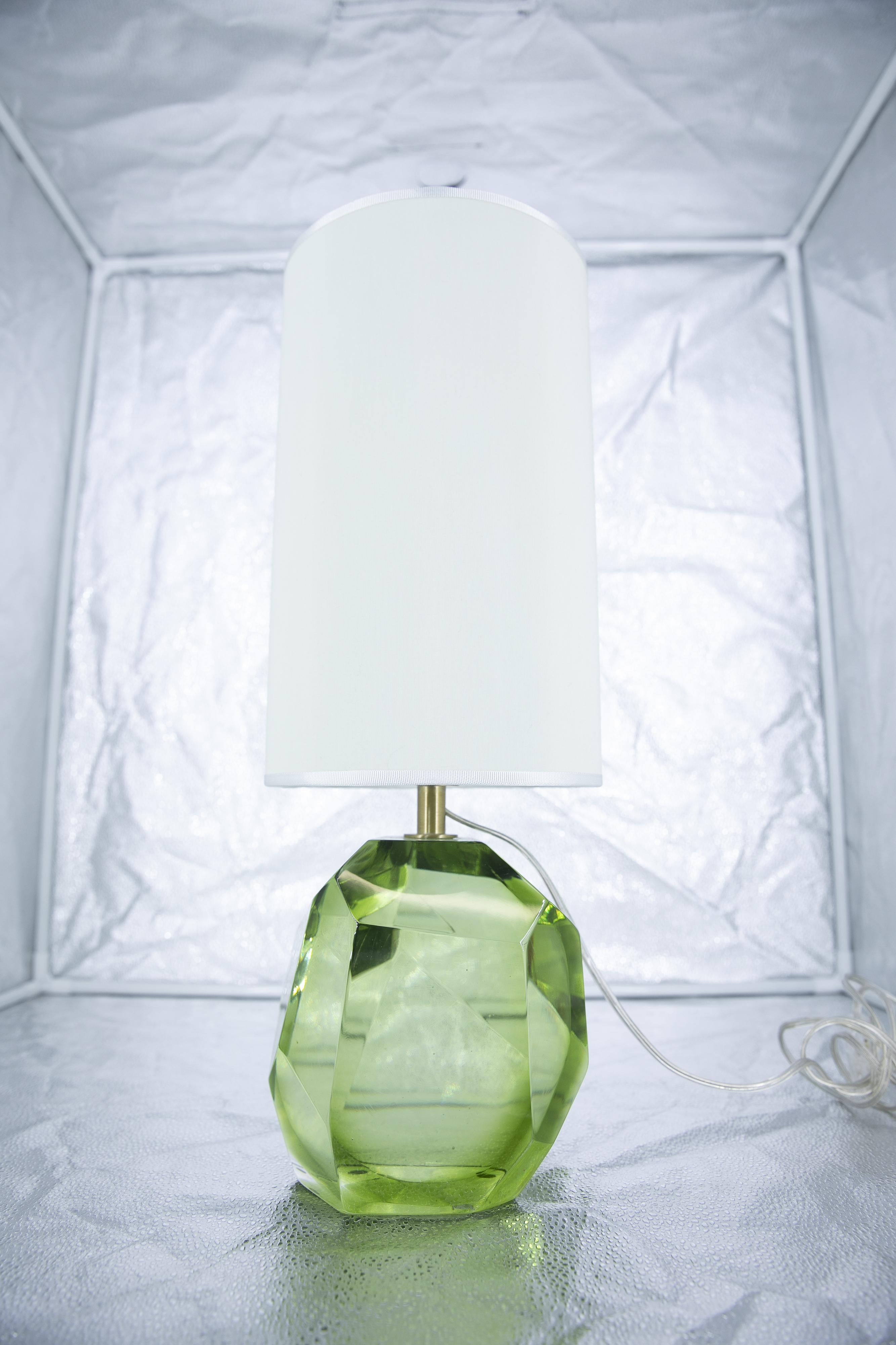 Modern Prism Murano Glass Table Lamp, Made in Italy, Green Color
