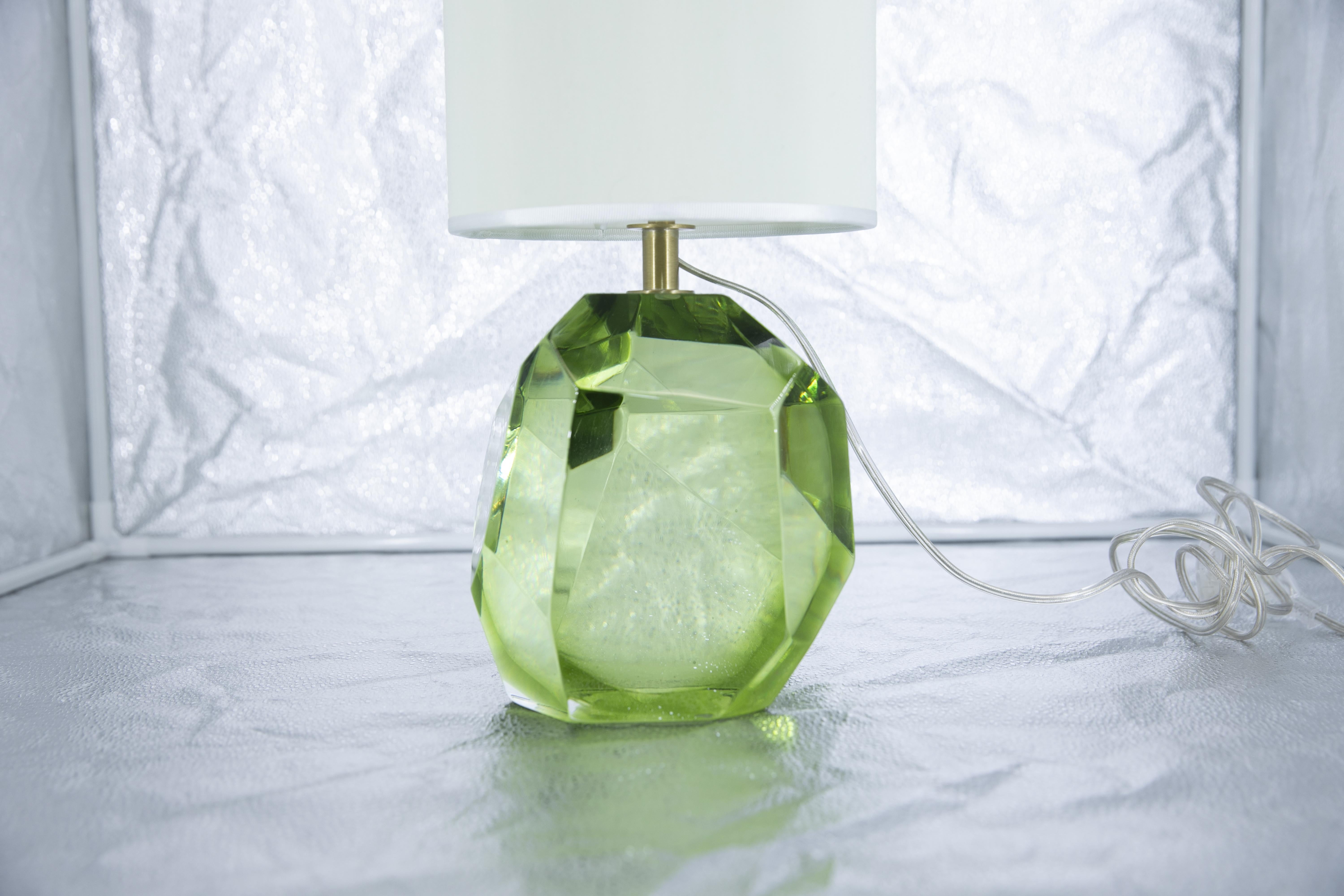 Italian Prism Murano Glass Table Lamp, Made in Italy, Green Color