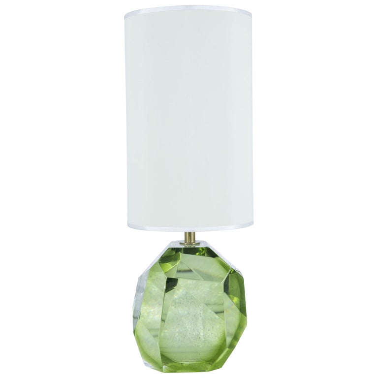 Prism Murano Glass Table Lamp, Made in Italy, Green Color For Sale