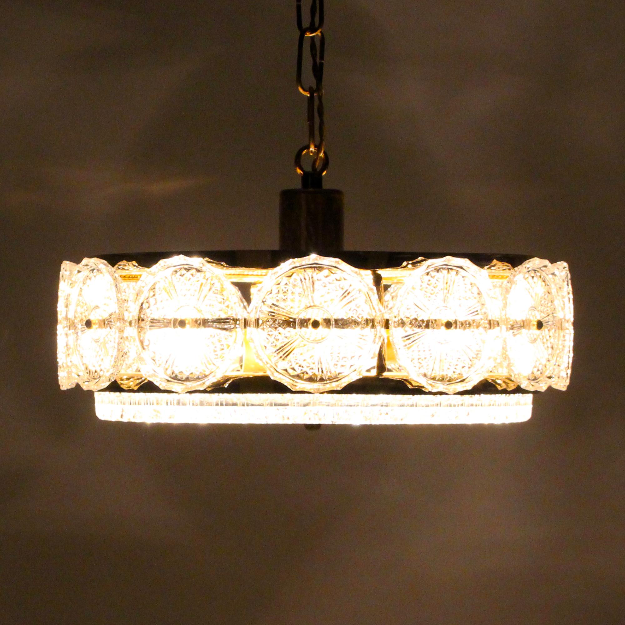 Danish Prism Pendant by Vitrika, 1960s, Gorgeous Hollywood Regency Style Lamp