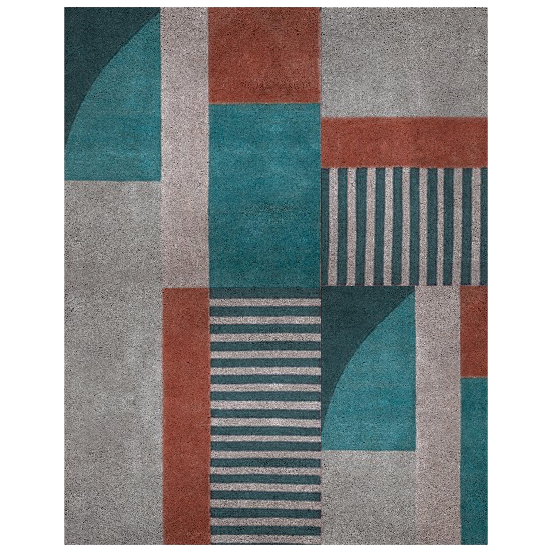 Prisma II Multicolor Area Rug in Hand-Tufted Wool & Botanical Silk For Sale
