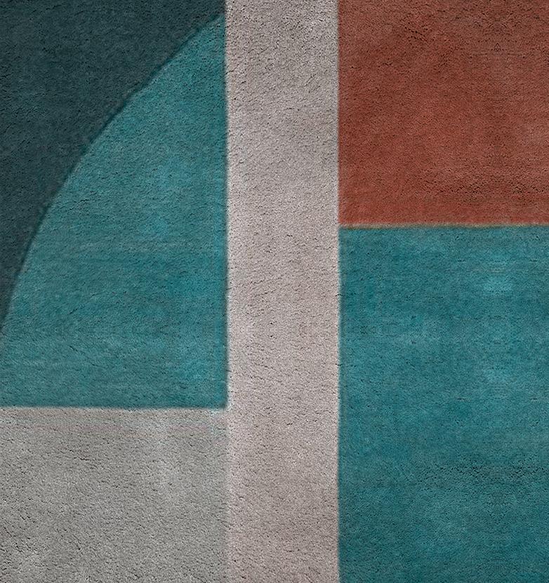 Prisma I Colorblock-Teppich aus handgetufteter Wolle und botanischer Seide (Portugiesisch) im Angebot