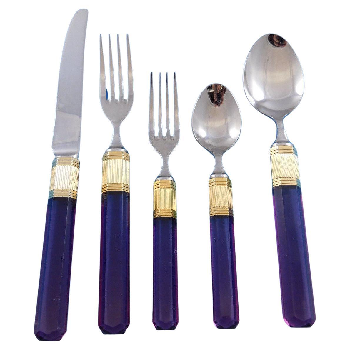 Prisma Amethyst Stainless Steel Flatware Set Service 60 Pieces For Sale