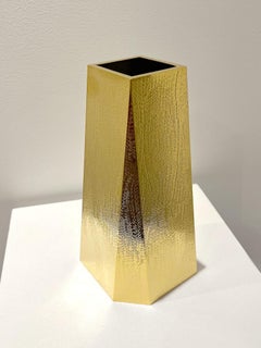 Prisma Vase Hammered 24 karat yellow gold plated metal Modern 21st Century