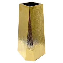Prisma Vase Hammered 24 karat yellow gold plated metal Modern 21st Century