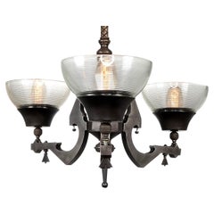 Antique Prismatic 3 Shade Eastlake Gas Chandelier, Converted