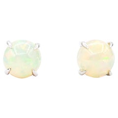 Prismatic Cabochon Natural Opal Stud Earrings