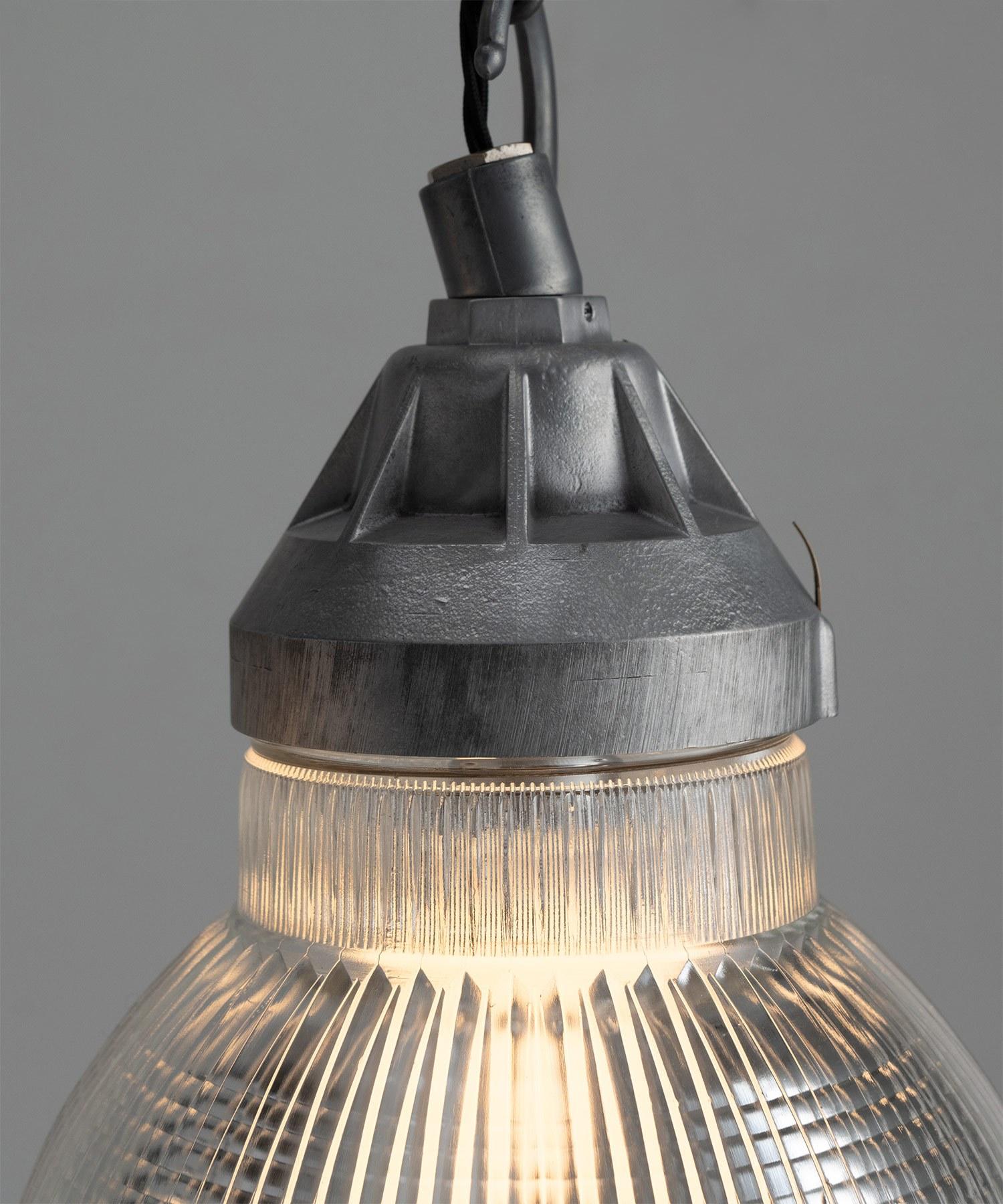 French Prismatic Domed Holophane Pendant, France, Circa 1950