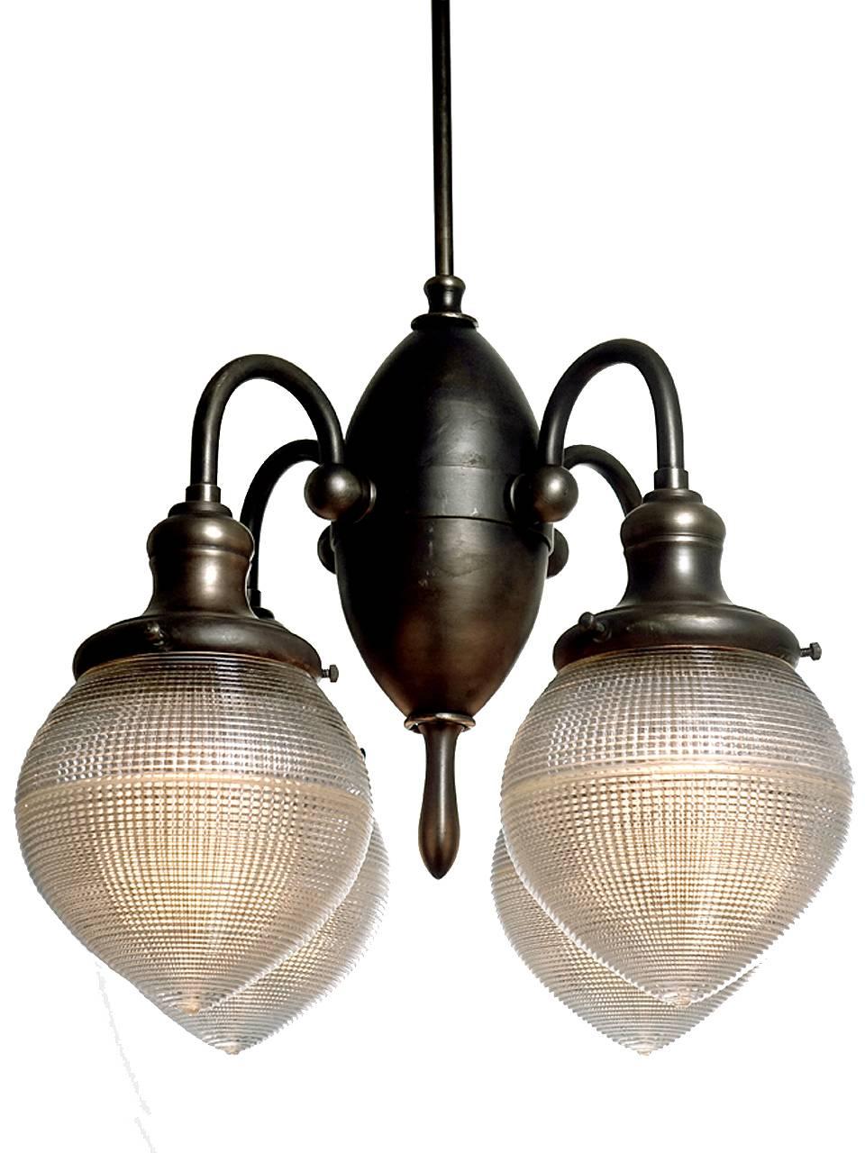 Industrial Prismatic Four-Globe Dental Chandelier For Sale