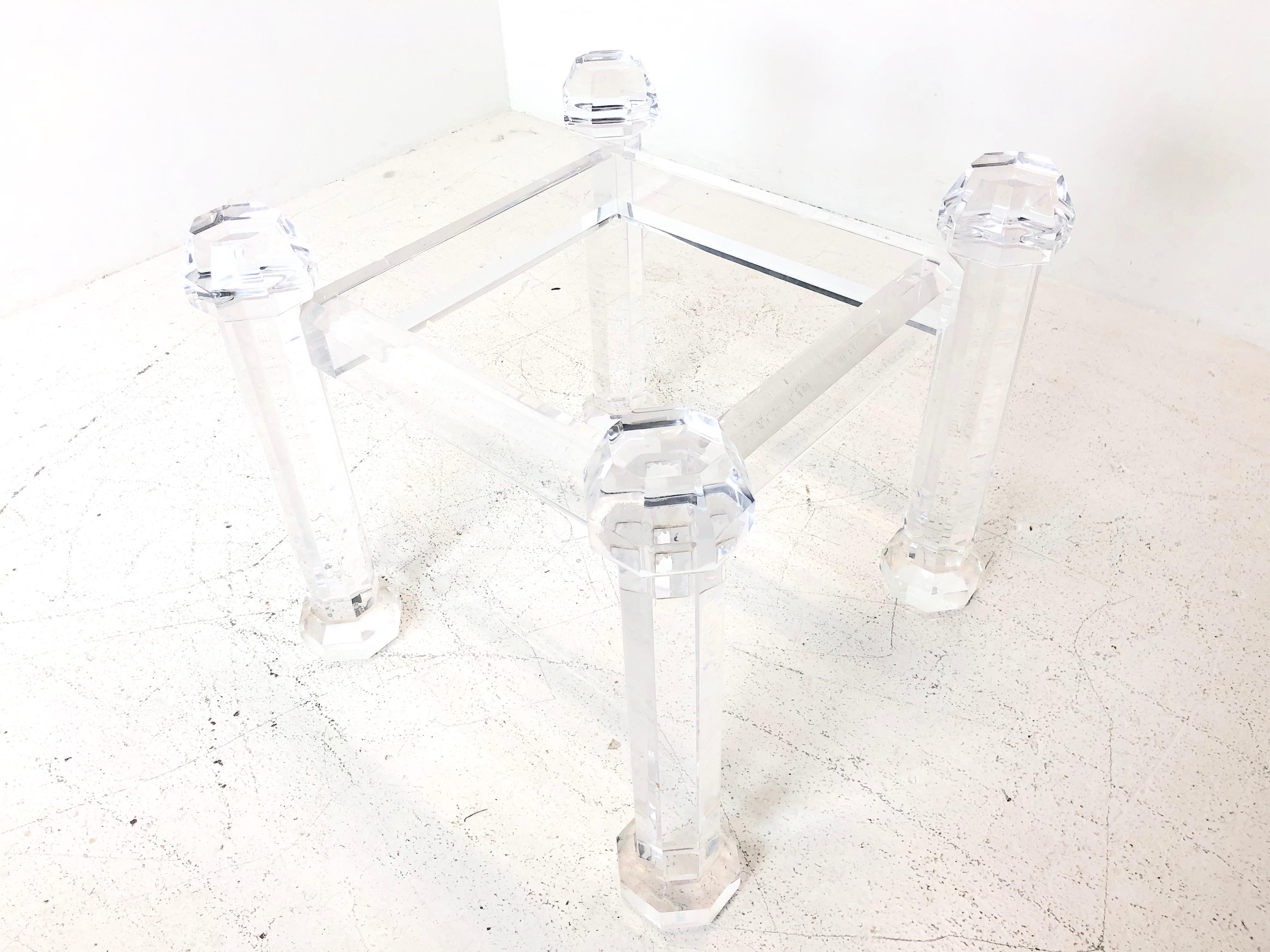 Prismatic Lucite dining table by Allan Knight. Table is in good condition with minimal discoloration around joints. Table has a 70