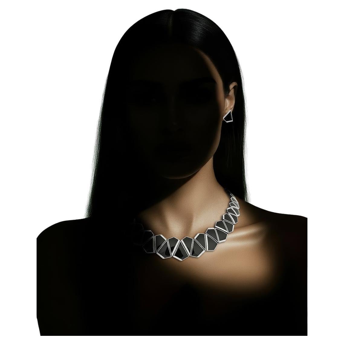 Prisma-Halskette aus 18 Karat Gold mit schwarzem Onyx und Pavé-Diamanten im Angebot