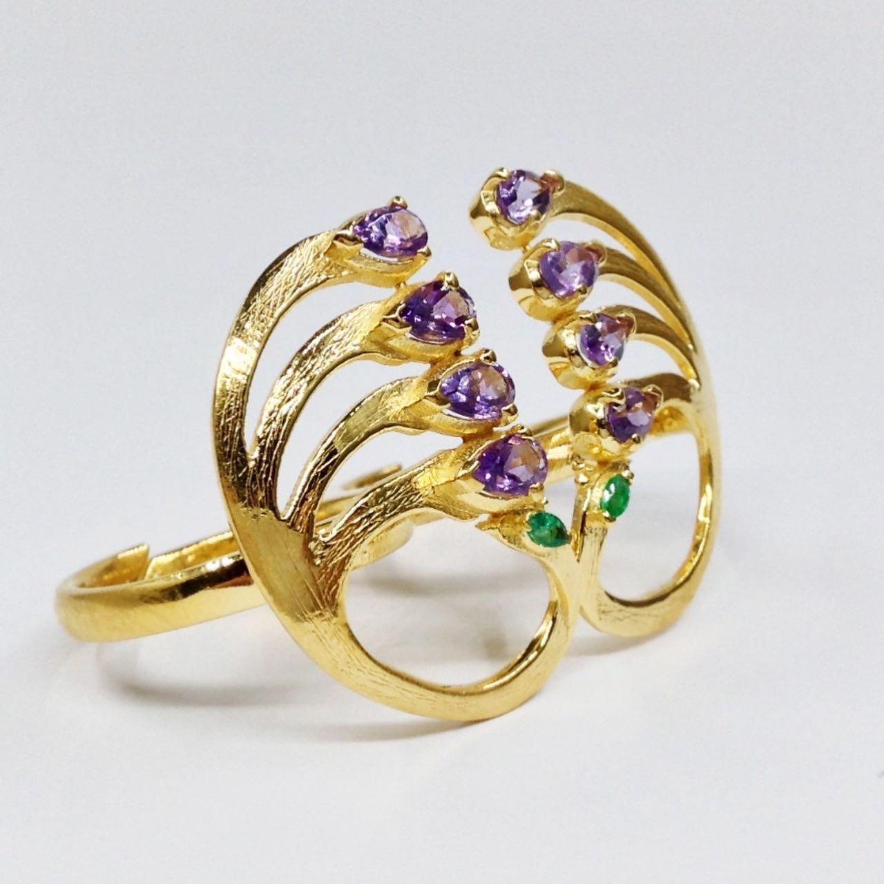 For Sale:  Twin Elegance Prissy Peacock Two-Finger Ring 2