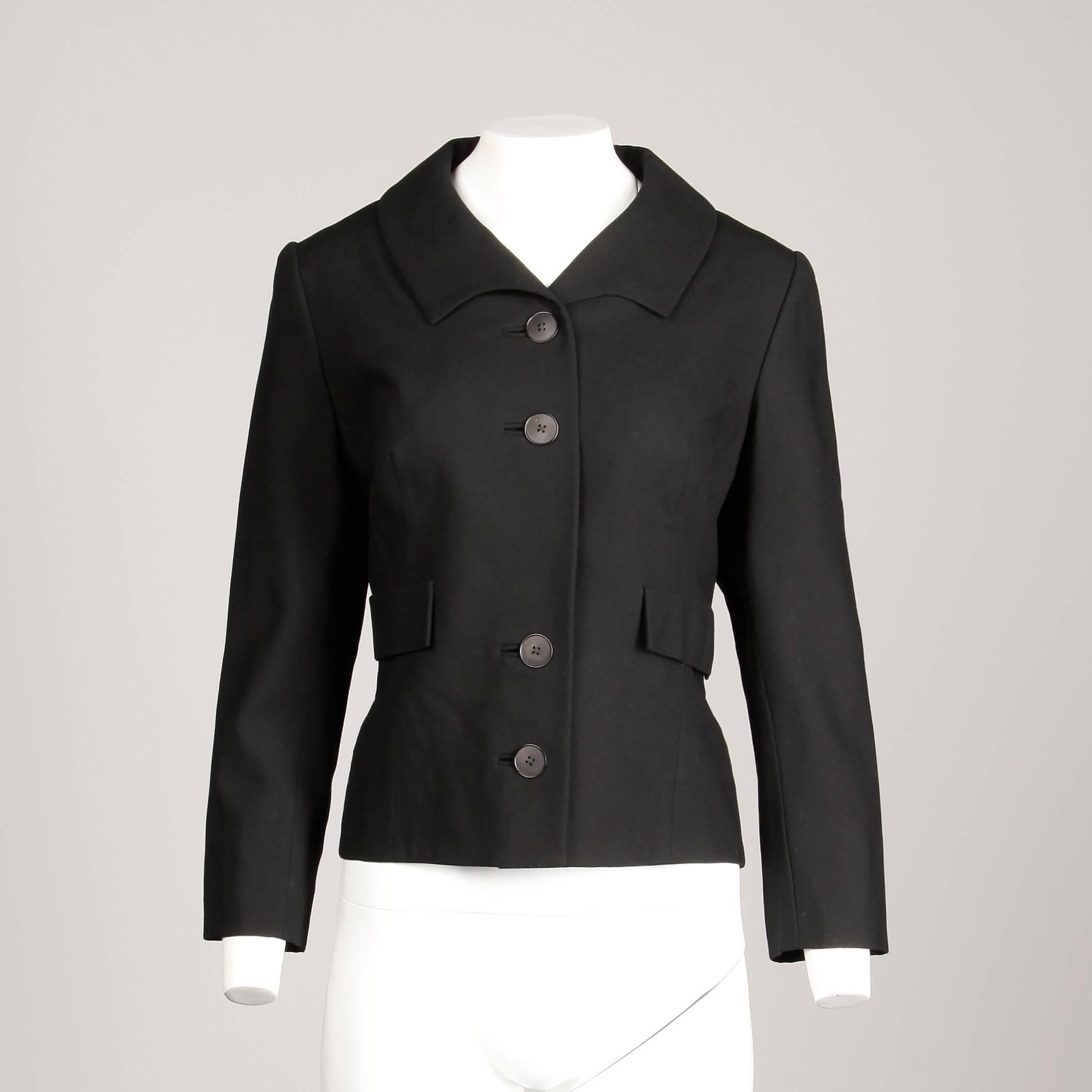 Pristine 1950s Irene Lentz Vintage Black Wool Blazer or Suit Jacket In Excellent Condition In Sparks, NV
