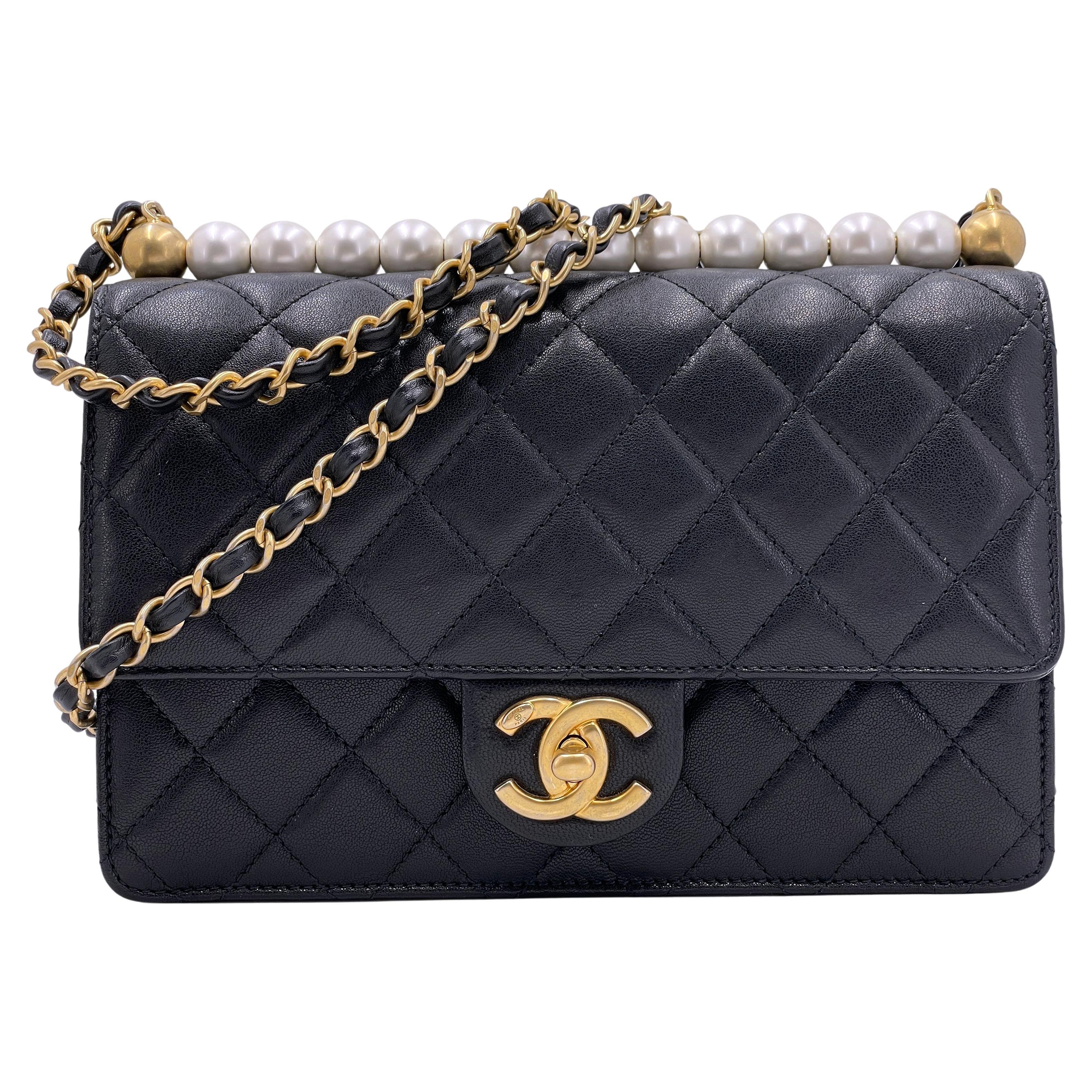 Pristine 19S Chanel Chic Pearls Quilted Flap Bag Black GHW 66675