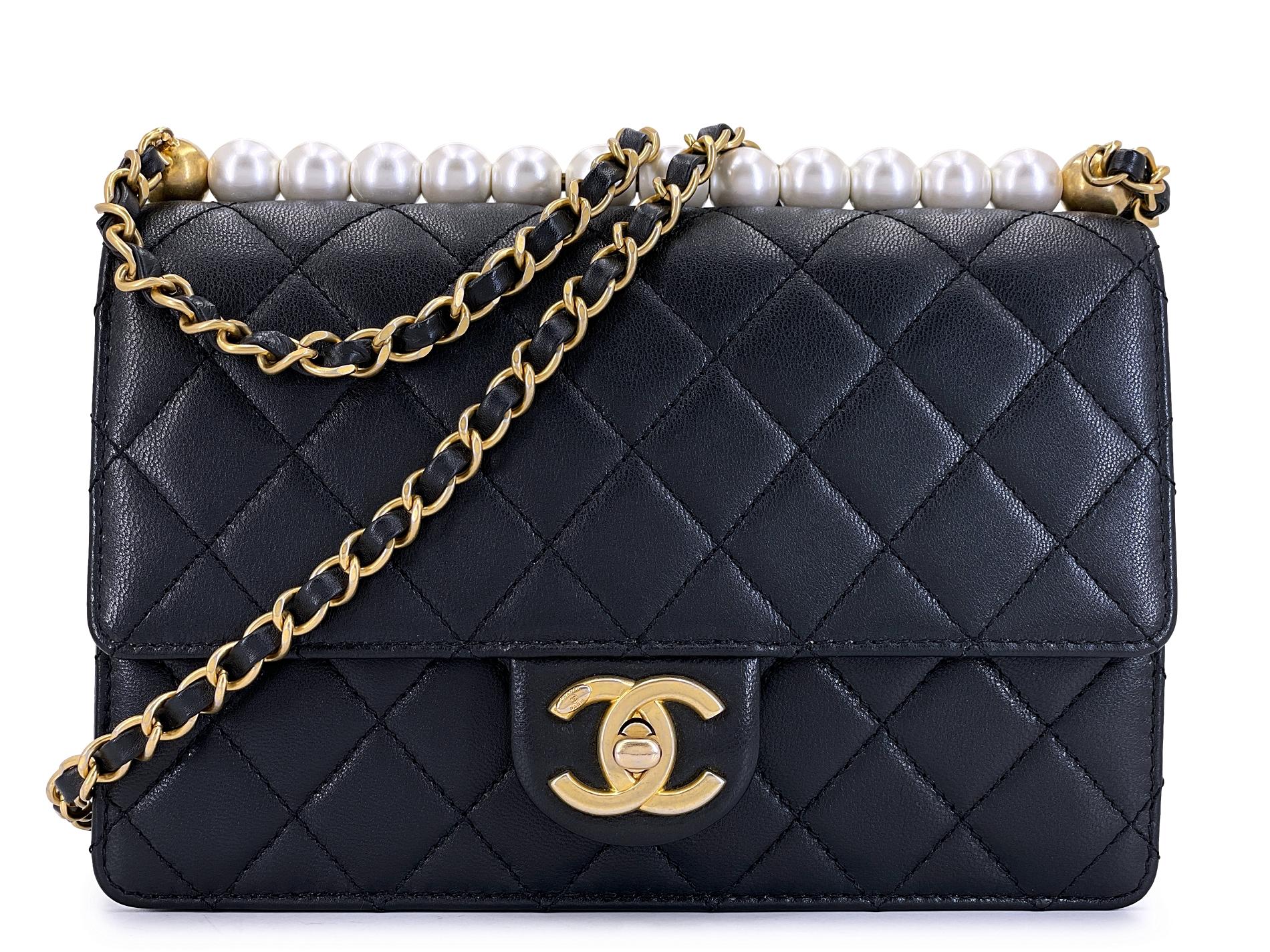 Pristine 19S Chanel Chic Pearls Quilted Flap Bag Black GHW 67020