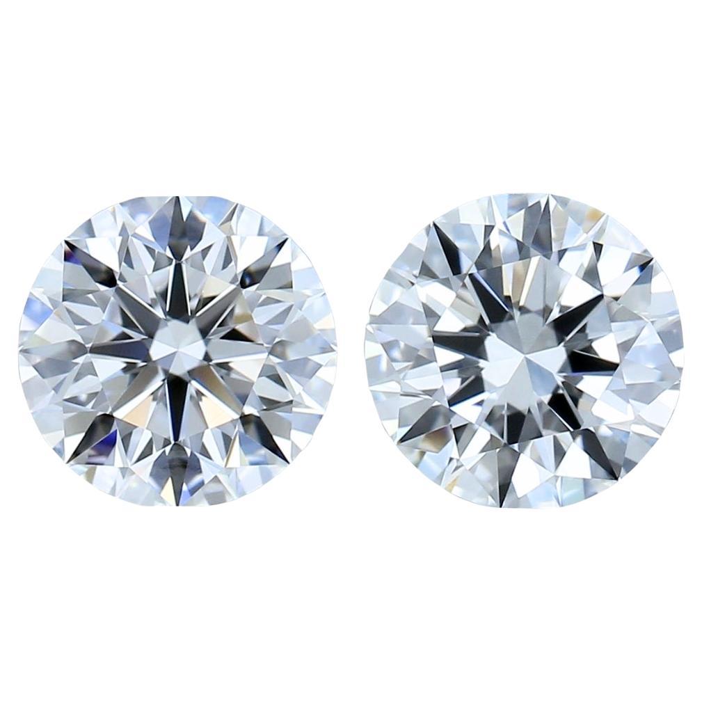 Pristine 2.00ct Triple Excellent Ideal Cut Pair of Round-Shaped Diamonds - IGI