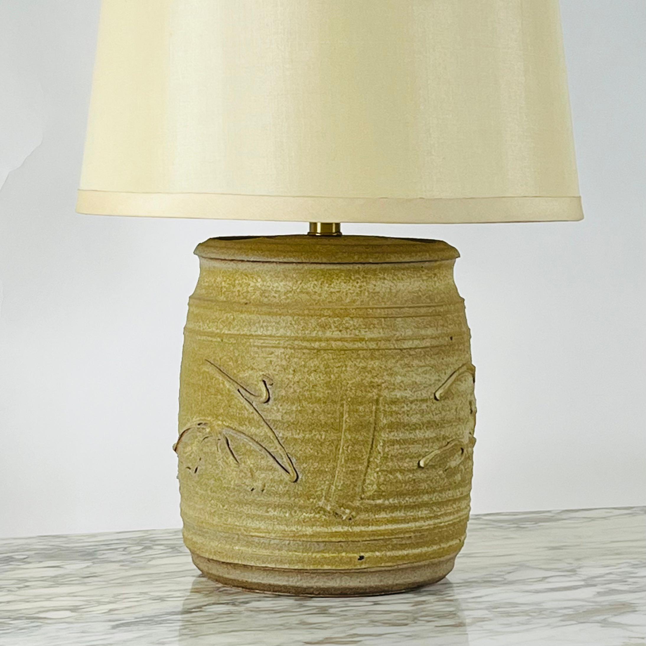 Glazed Pristine Affiliated Craftsmen Studio Pottery Lamp by Phil Barkdall For Sale